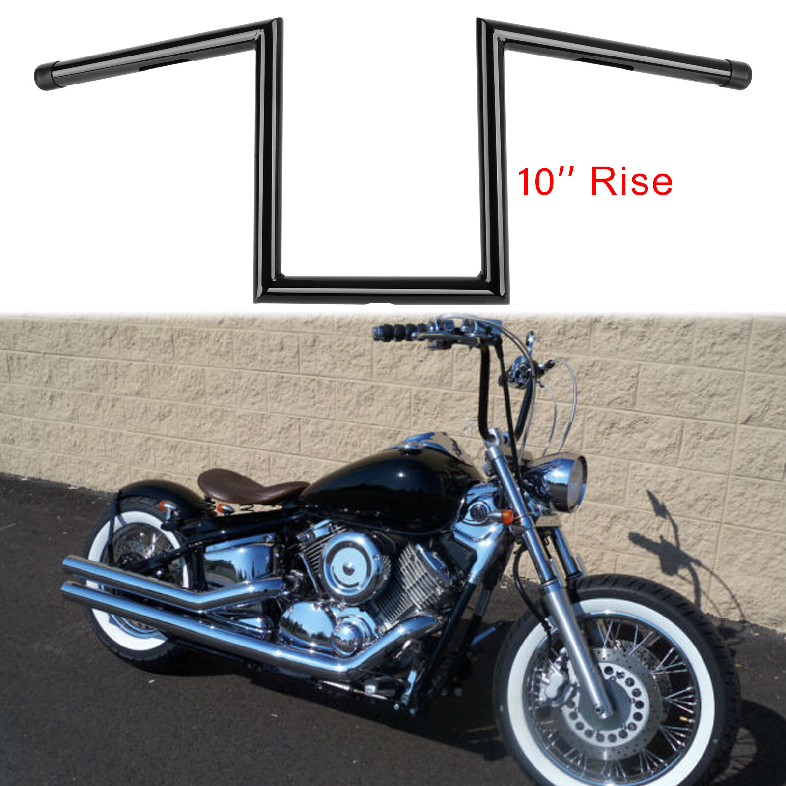 10″ Rise 1″ Z-Bar Ape Hanger Handlebar For Yamaha V Star XVS 650 950 1100 1300