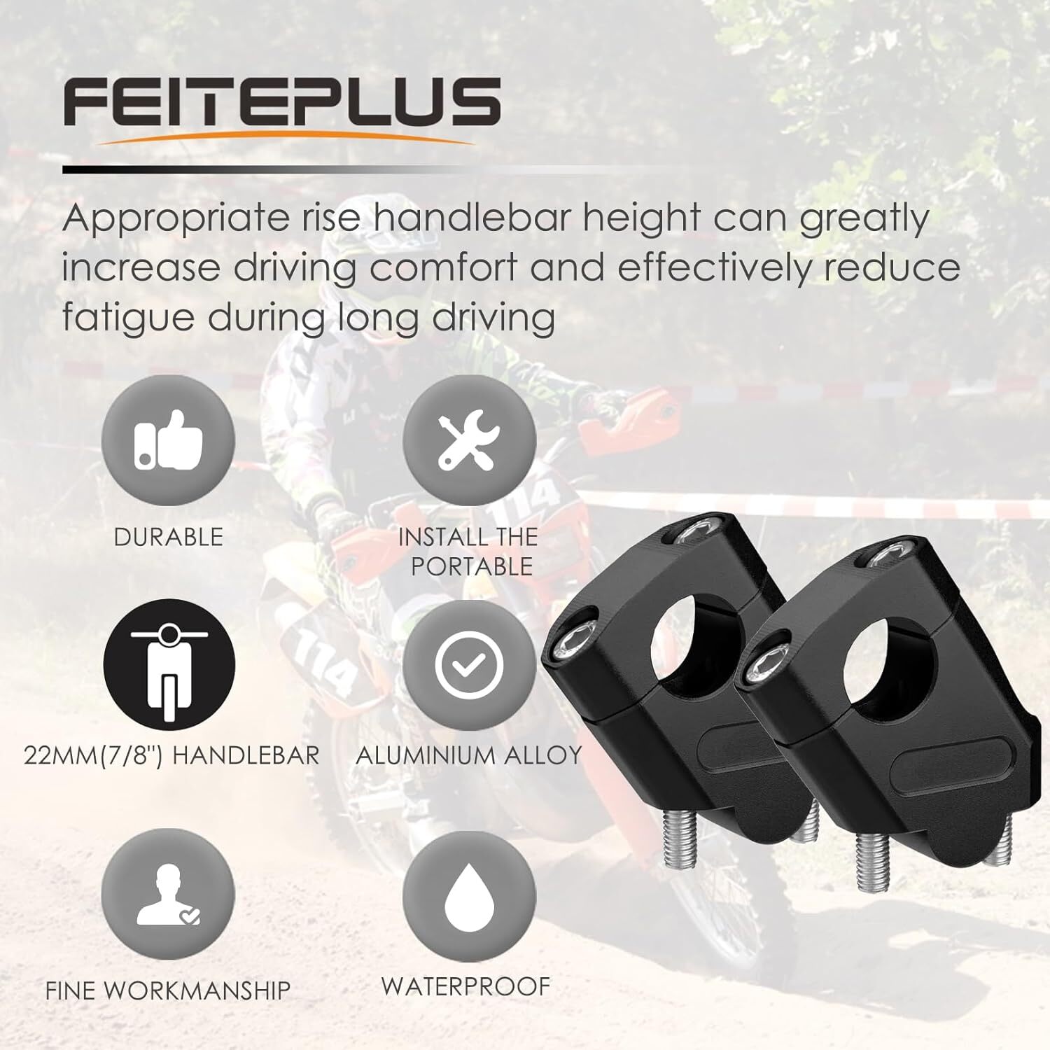 Universal 7/8″ 22mm Handlebar Risers Clamp 38mm Rise 18mm Offset Black 2PCS