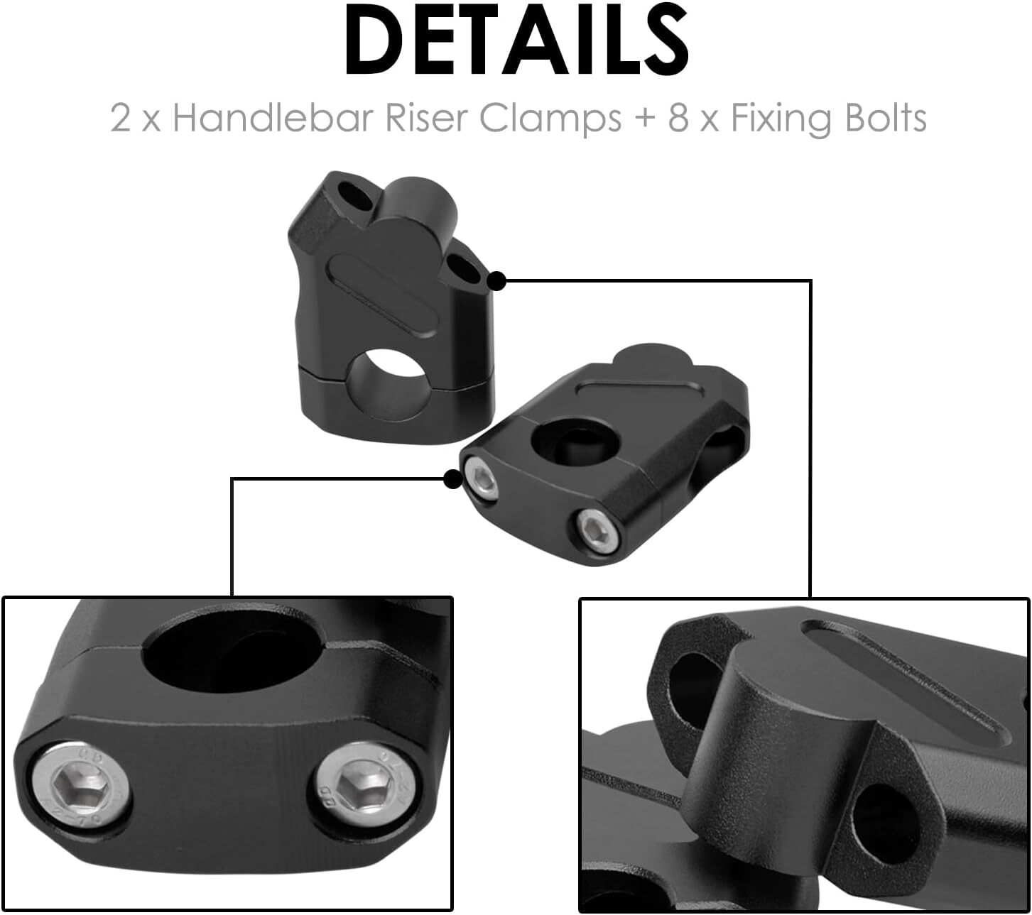 Universal 7/8″ 22mm Handlebar Risers Clamp 38mm Rise 18mm Offset Black 2PCS