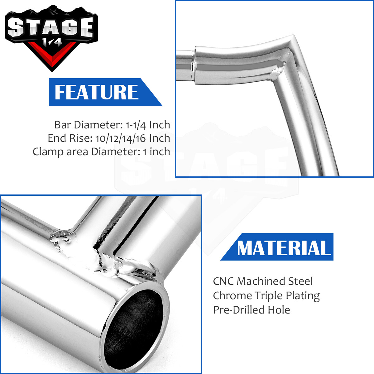 10″ 12″ 14″ 16″ Meathook Ape Hanger 1-1/4″ Handlebar For Harley Road King Glide