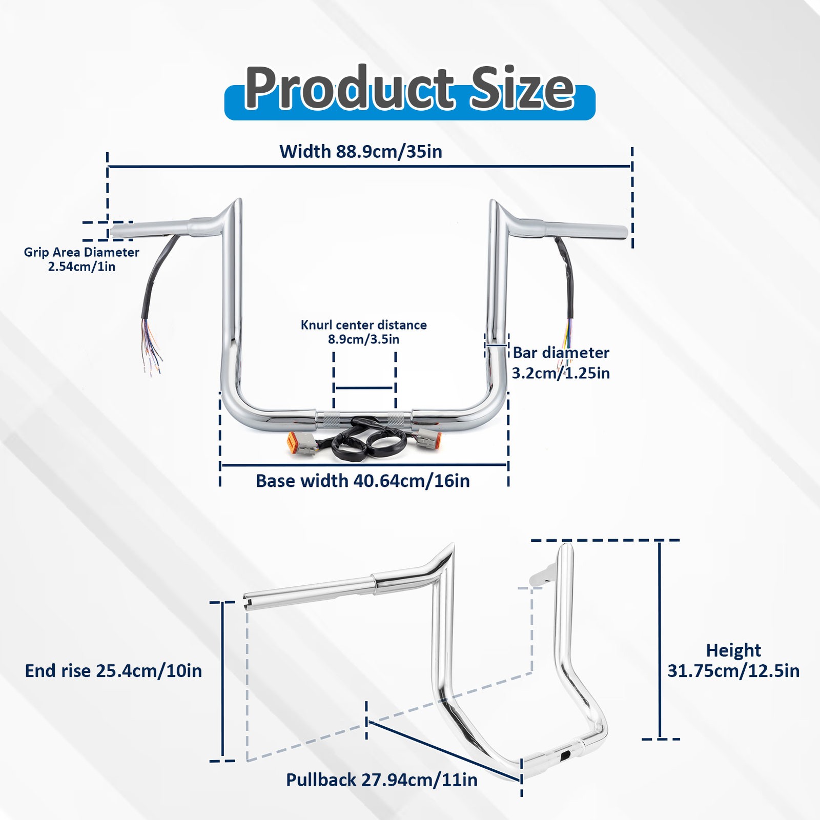 1.25″ Fat Pre-Wired Ape Hanger Meathook Bar Fit Harley touring Road Street Glide