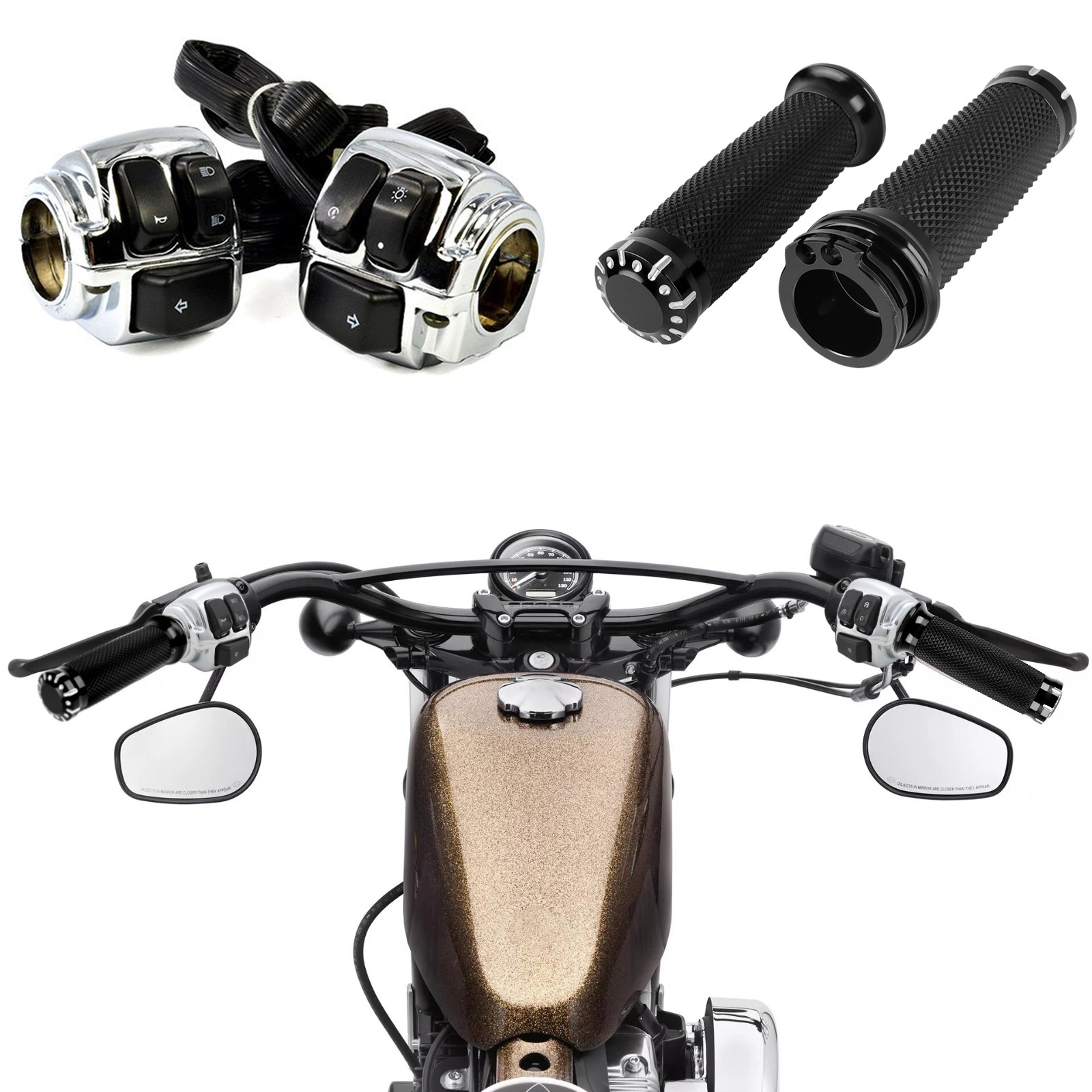 1″ Handlebar Hand Grips + Control Switches Housing For Harley Davidson 1996-2012
