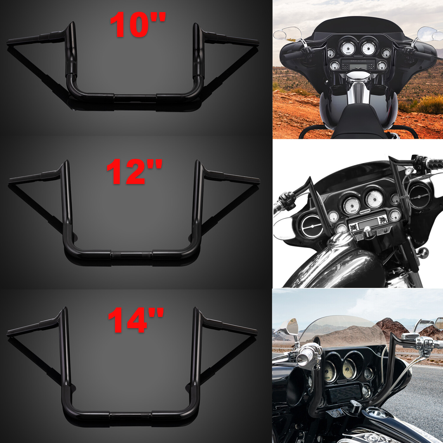 Bar 10″ 12″ 14″ Meathook Ape Hanger Handlebar For Harley Electra Street Glide