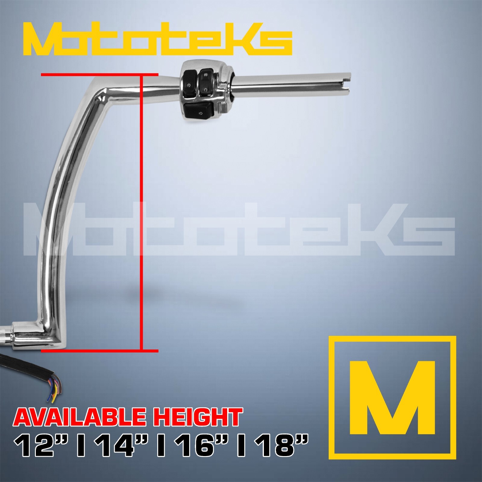 14″ CHROME PRE-WIRED BUTTON APE HANGERS BAR HANDLEBAR FAT 1-1/2″ DNA FOR HARLEY