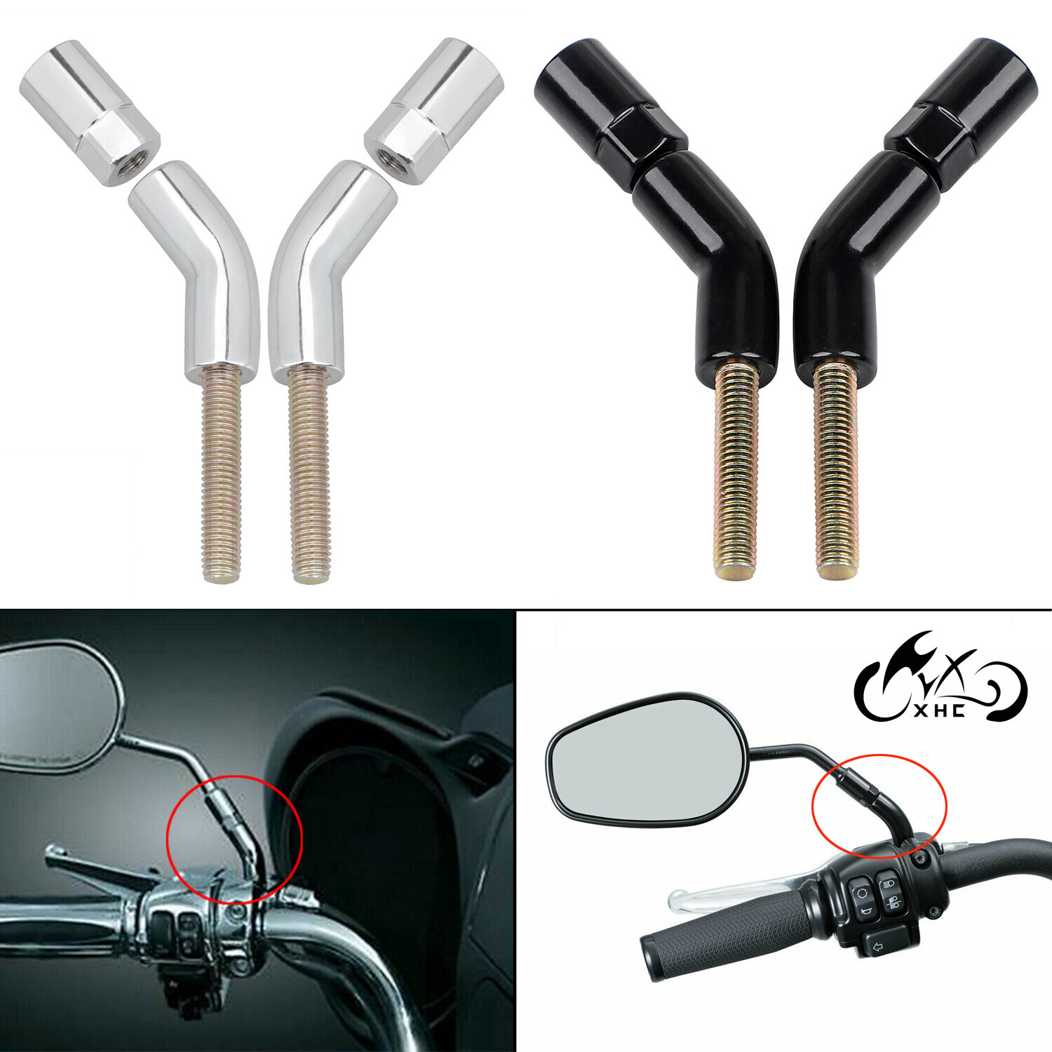 Mirror Stem Extenders Extension Kit For Harley Touring Dyna Super Glide Softail