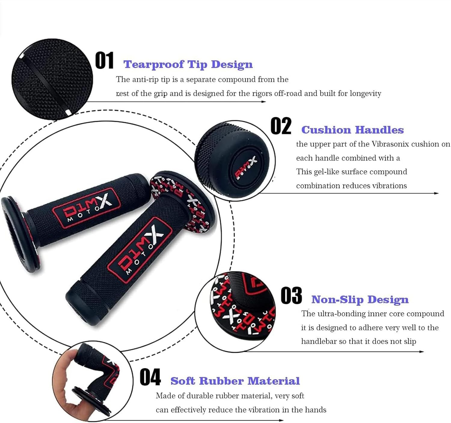Durable Red Rubber Racing Grips for 7/8″ Motorbikes – Easy Installation