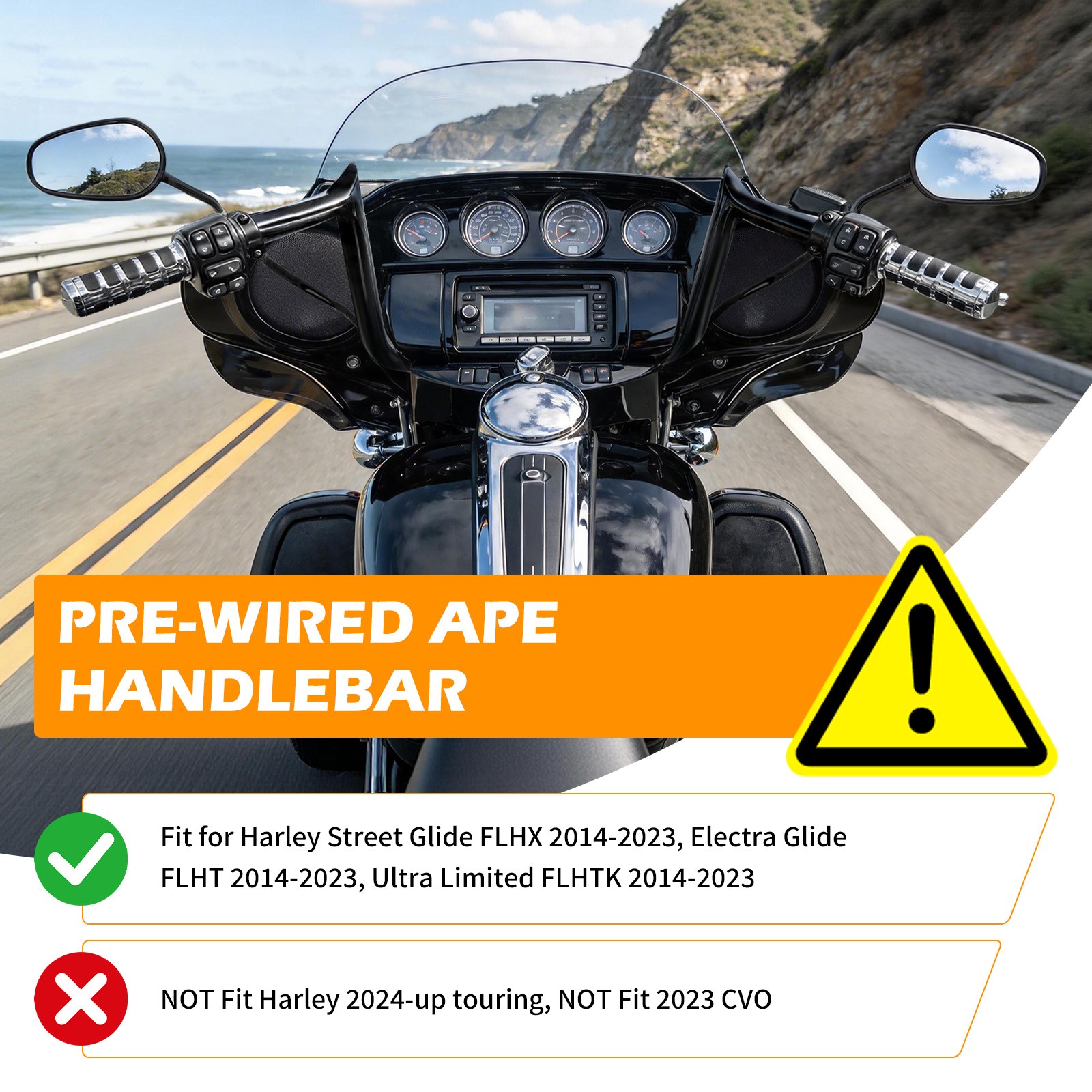 14″ 12” Meathook Pre-Wired Handlebar For Harley Ultra Limited Street Glide 14+
