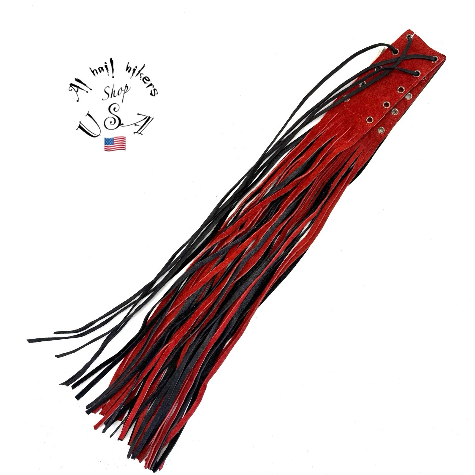 Motorcycle Red/Black Brake Clutch Lever Covers, Natural Leather, Fringed