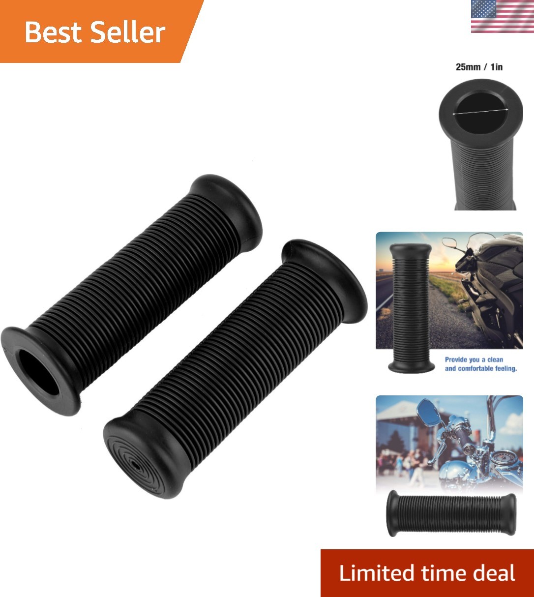 Durable 1-Inch Motorcycle Handlebar Grips – Water & Oil Resistant TPU Design