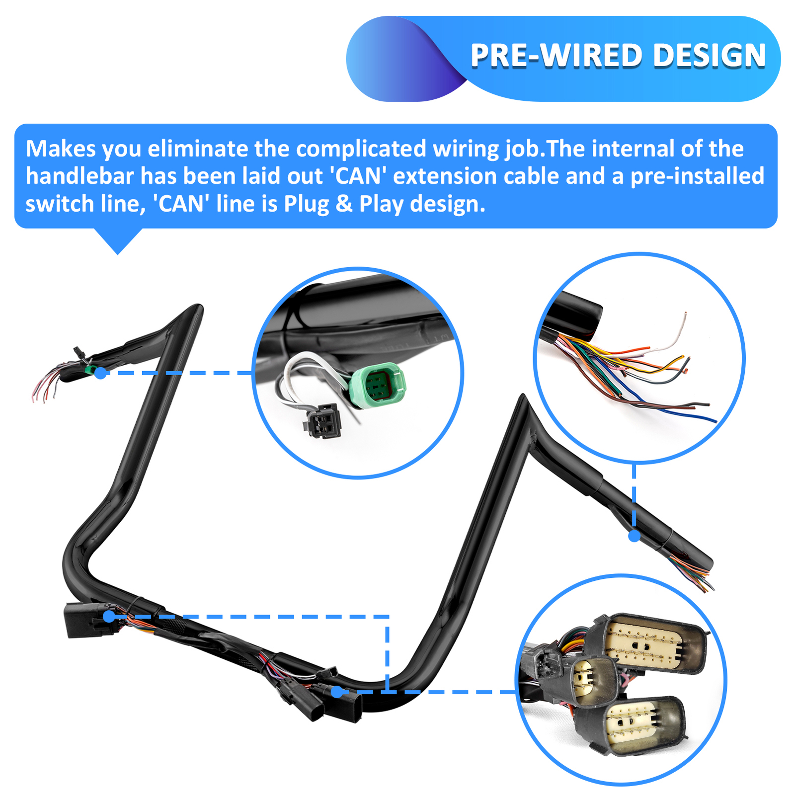 14″ Pre-Wired Meathook Bar Handlebar For Harley Street Glide Electra Glide 08-13