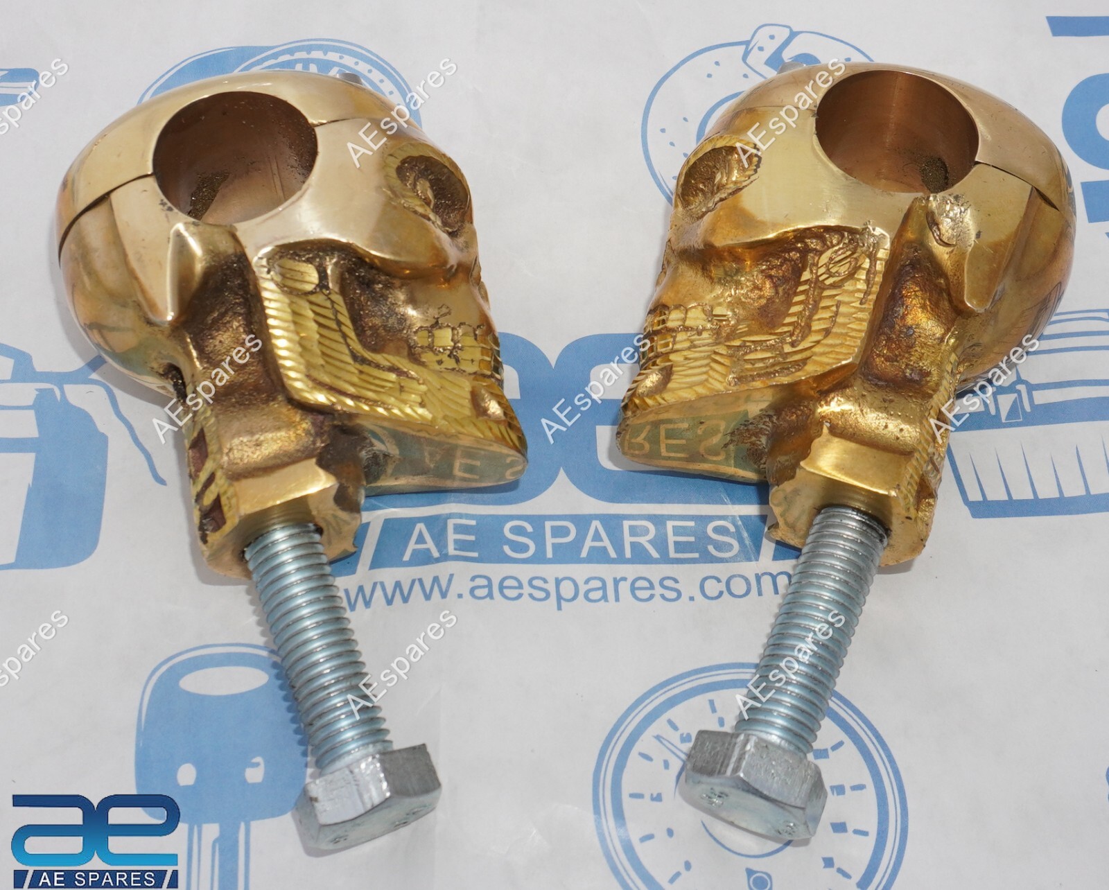 Skull Custom Brass Old School 1″ Handlebar Risers for Harley Bobber Chopper ECs
