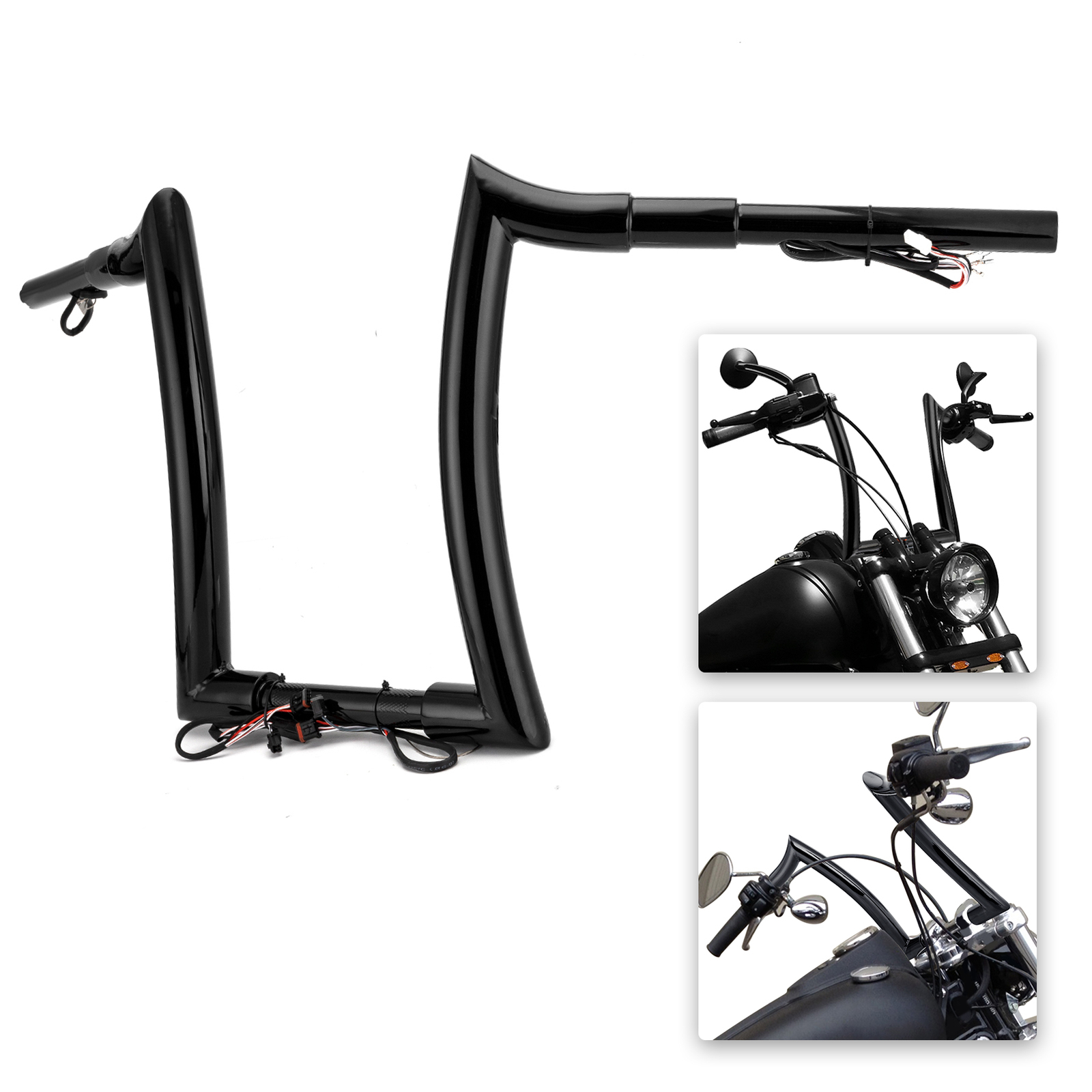 MOFUN 12″ Pre-Wired 1.5″ Fat Bar Handlebars For Harley Dyna Softail Sportster XL
