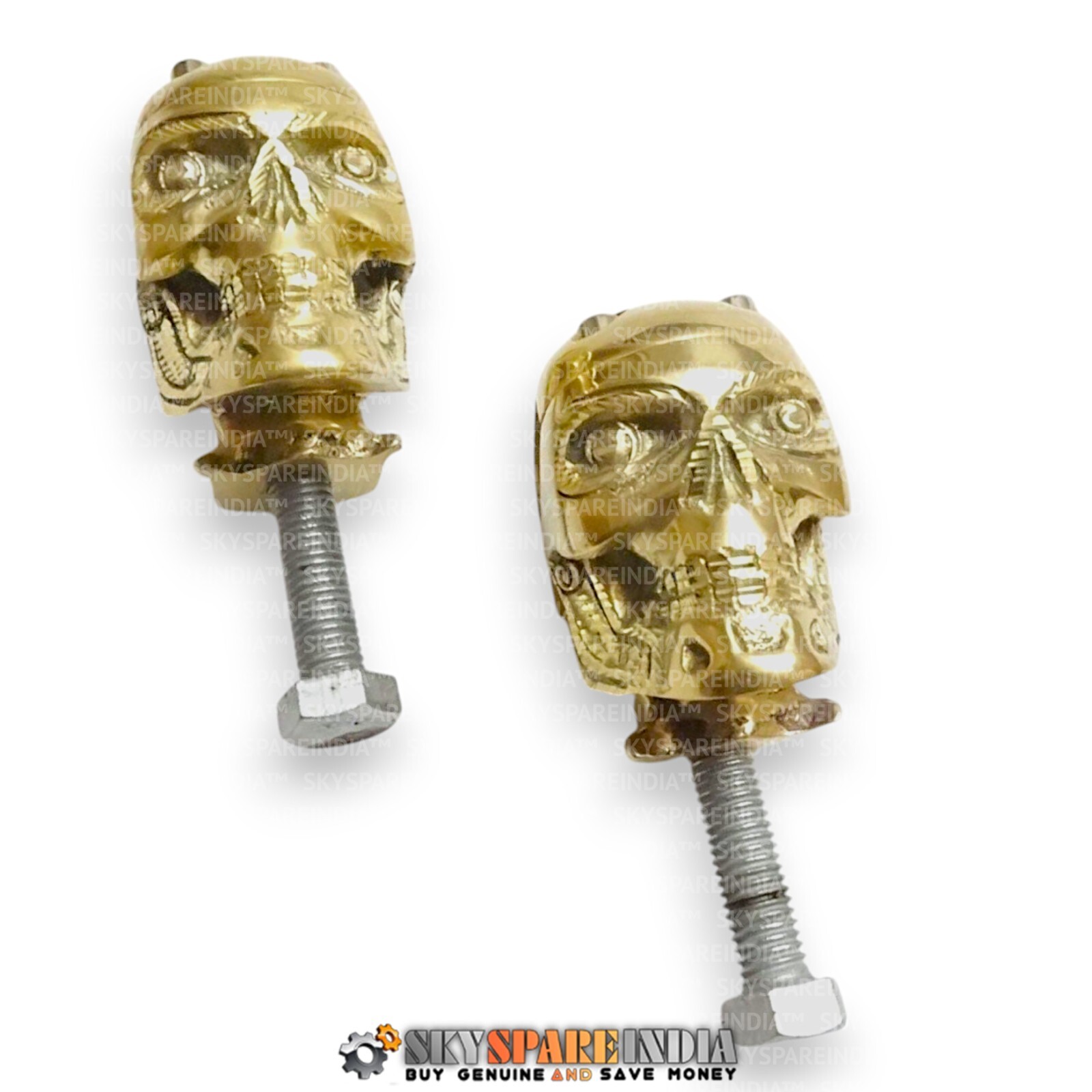 Custom Made Brass Skull 7/8″ Old School Handlebar Risers Compatible With Harley