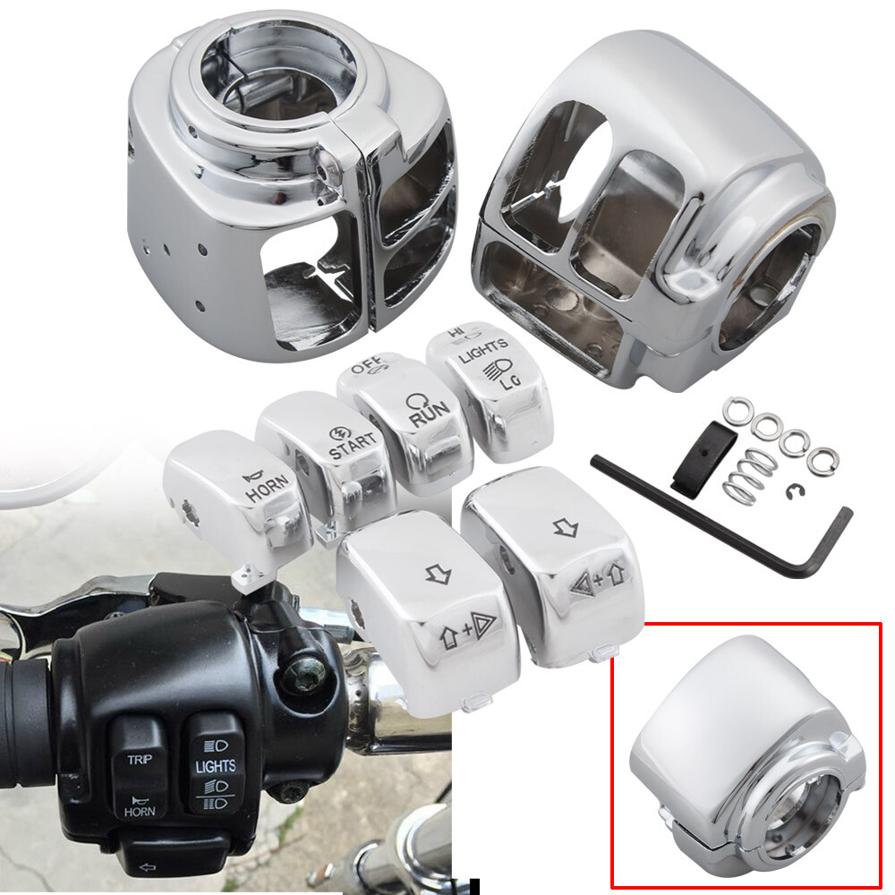 Chrome Handlebar Control Switch Housing Cover + 6x Cap Buttons For Harley 96-13