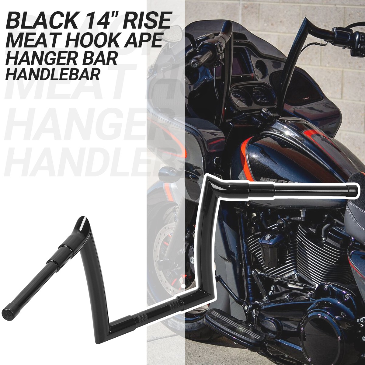 Black Chrome 10″ 12″ 14″ 16″ Rise For Harley Road Glide Meathook Bars Handlebar