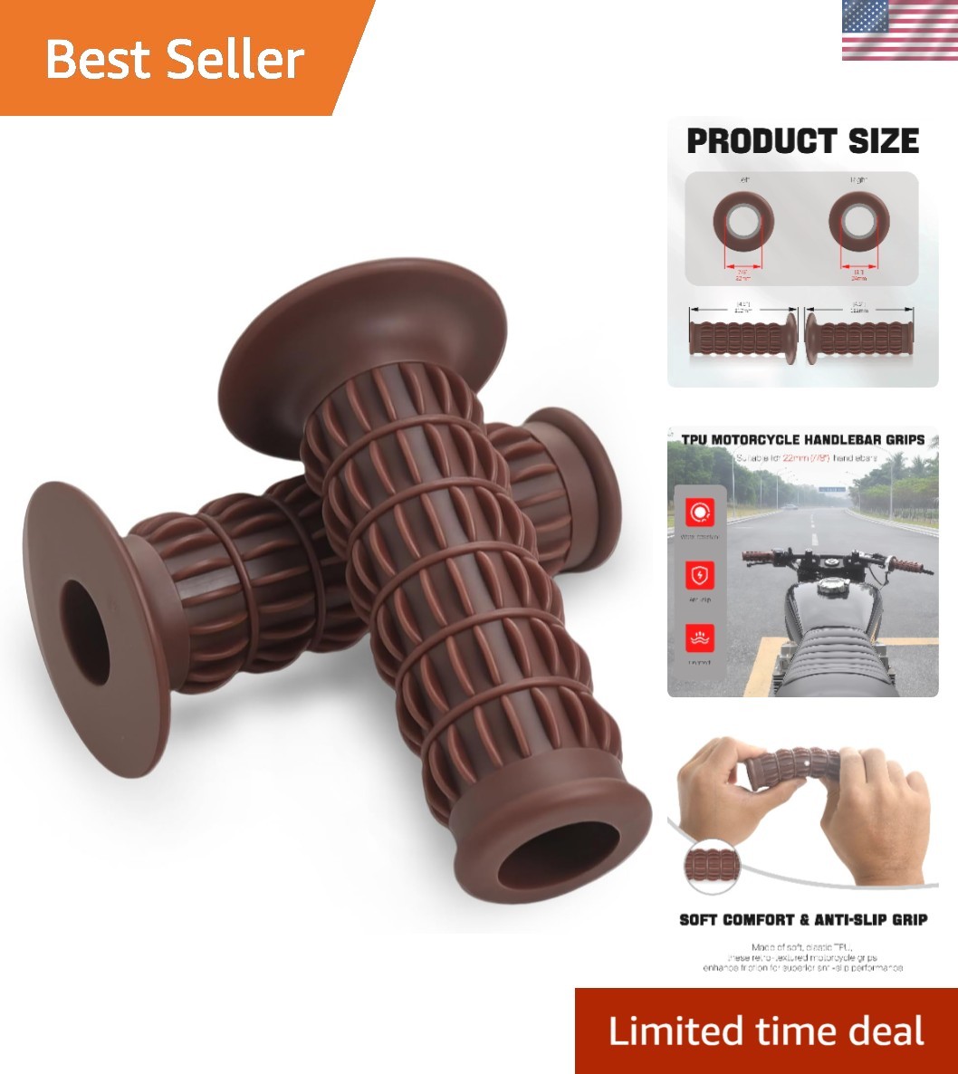 Soft & Durable Vintage Motorcycle Grips – 7/8” Handlebar Fit, Tool-Free Install