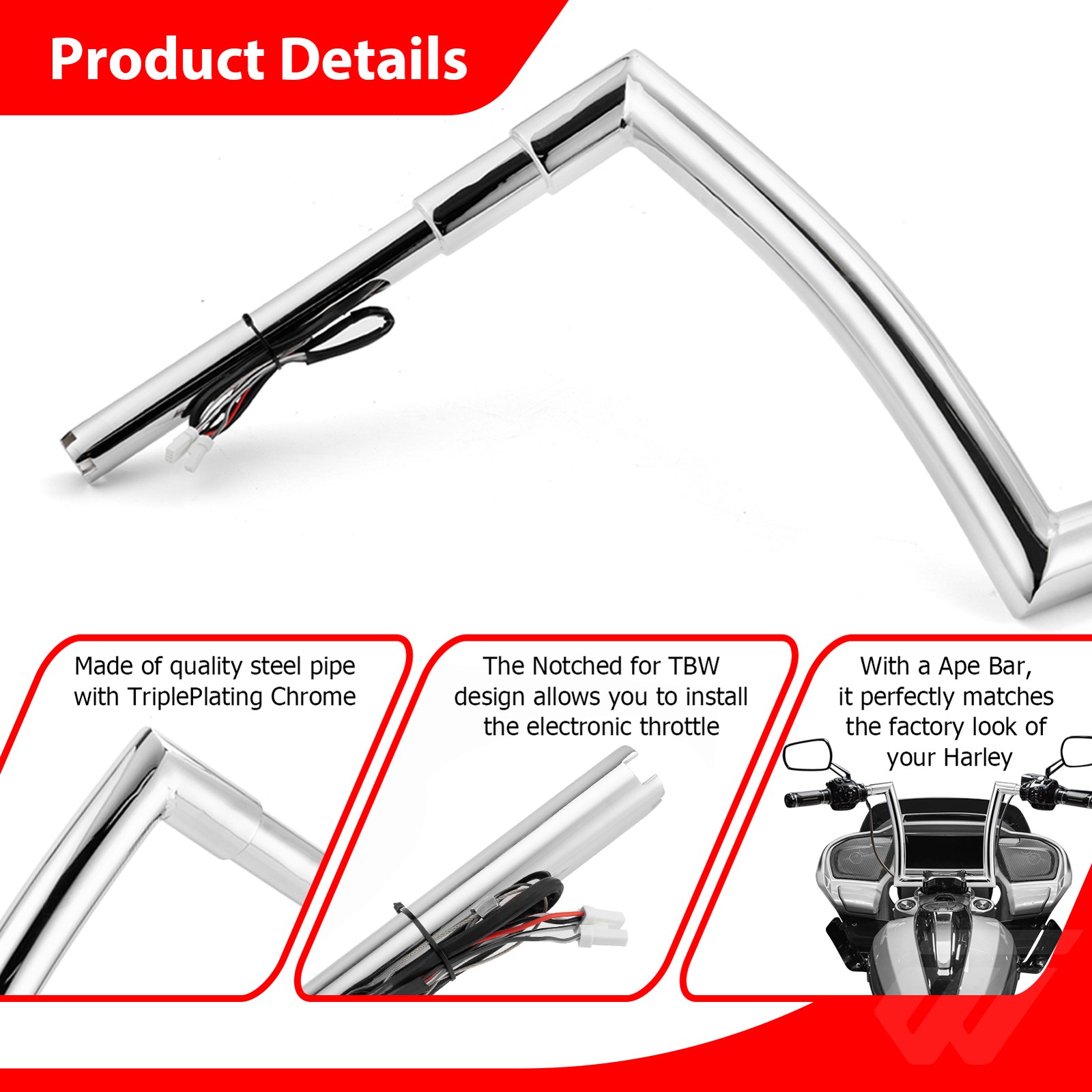 For 2015-2023 Harley Road Glide 12″ Chrome Pre-wired Plug&play Ape Bar Handlebar