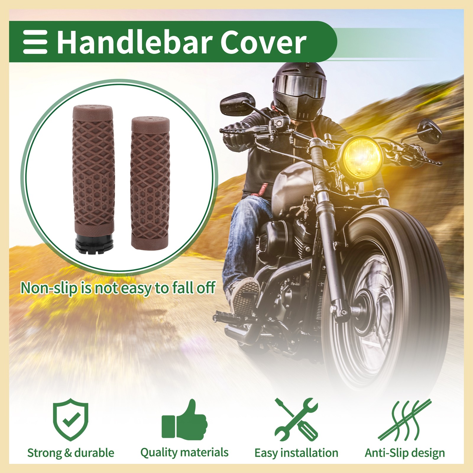 1in 25mm Motorcycle Hand Grips Cover Kit Handlebar Grips Brown