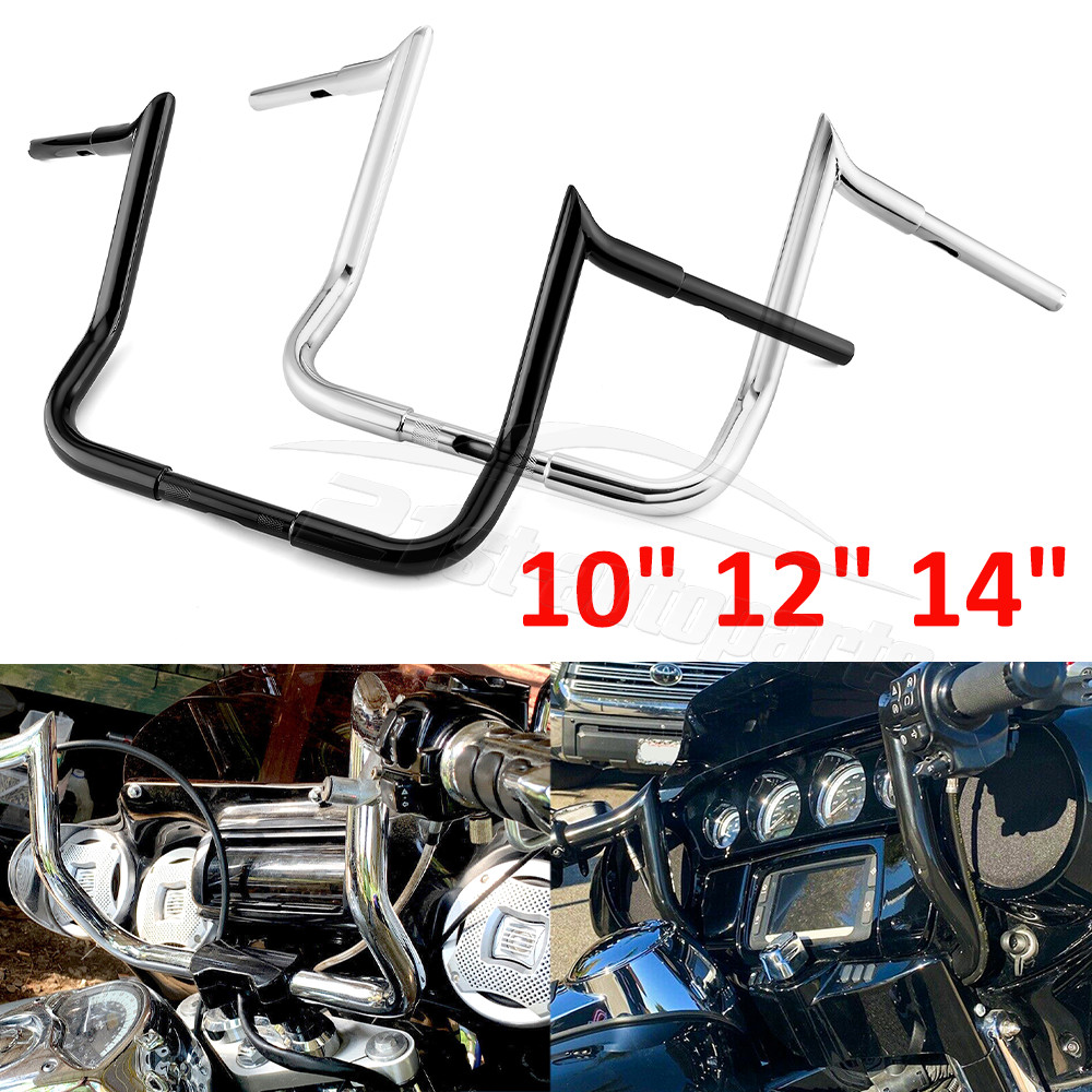 Black Chrome 10″ 12″ 14″ For Harley Street Electra Glide Meathook Bars Handlebar