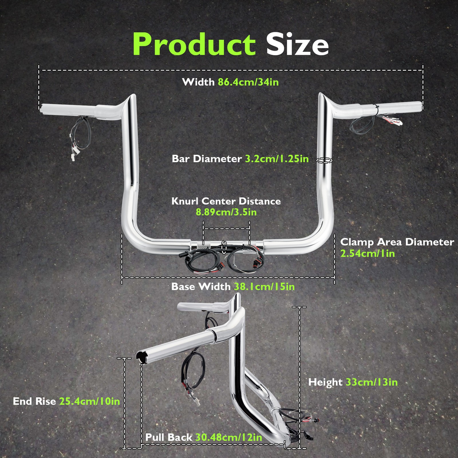 1.25″ Fat 1″ Clamp Sharp Pre-wired Bagger Bar Handlebar For Harley Touring 14-23
