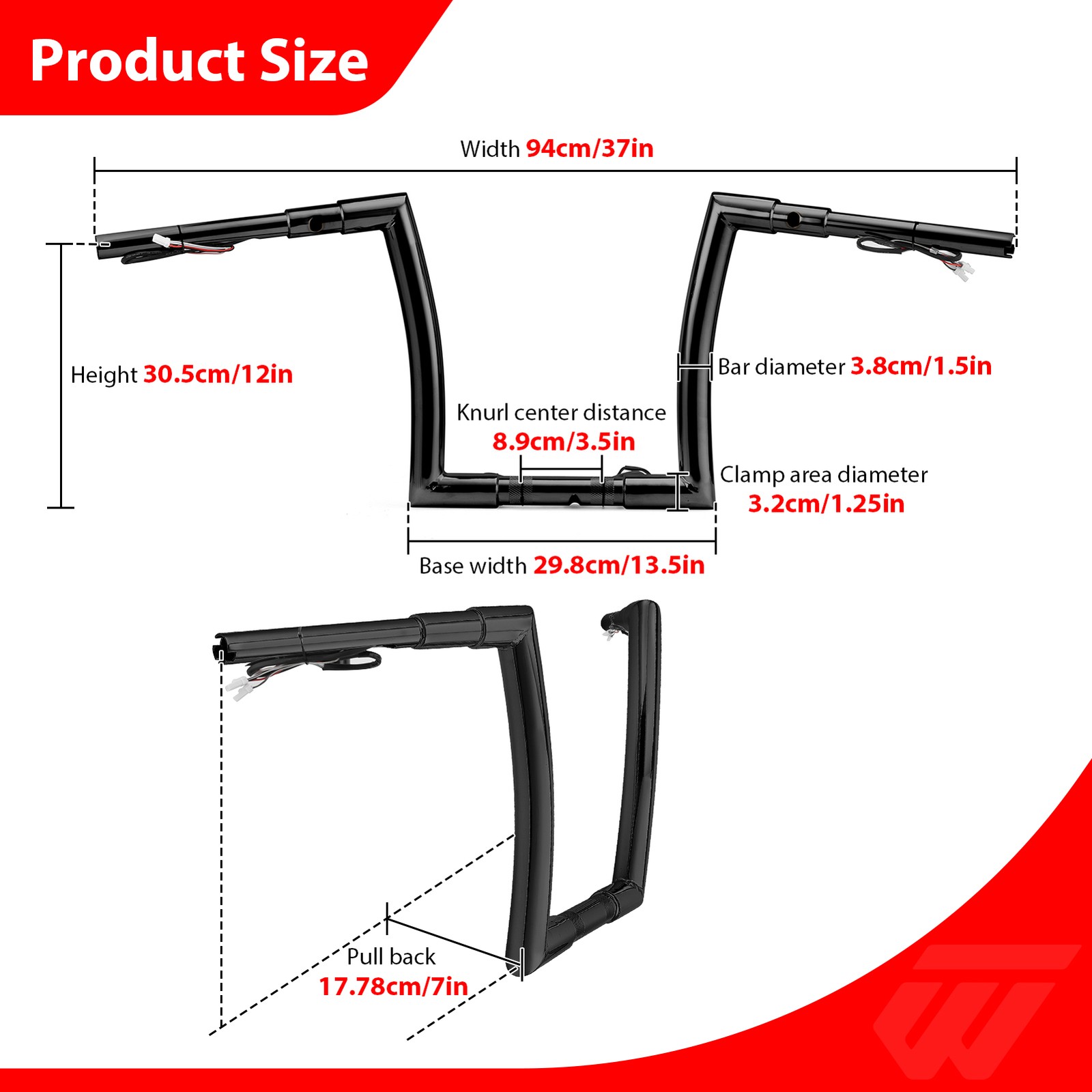 12″ High 1.5″ Fat Black Pre-wired Handlebar Fit For 2015-2023 Harley Road Glide