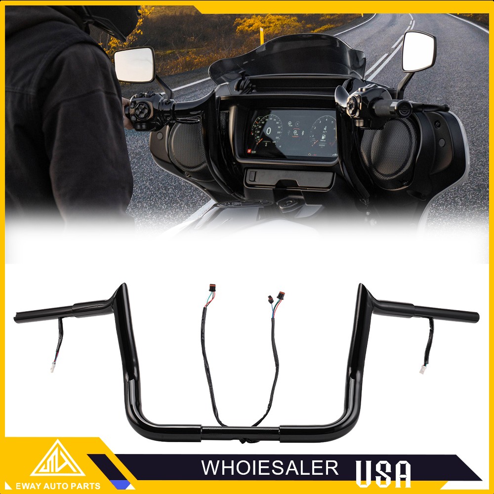 Black PRE-WIRED 10″ Meathook Handlebar For 2014-2025 Harley Street Glide Electra