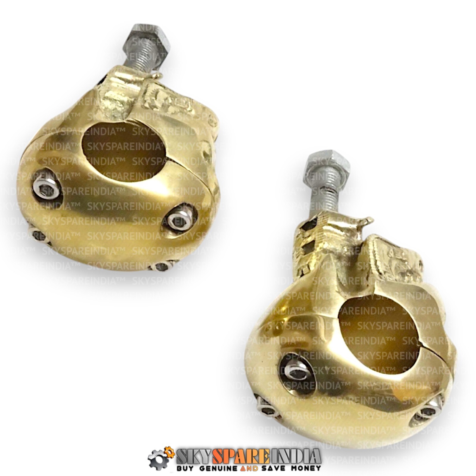 Custom Made Brass Skull 7/8″ Old School Handlebar Risers Compatible With Harley