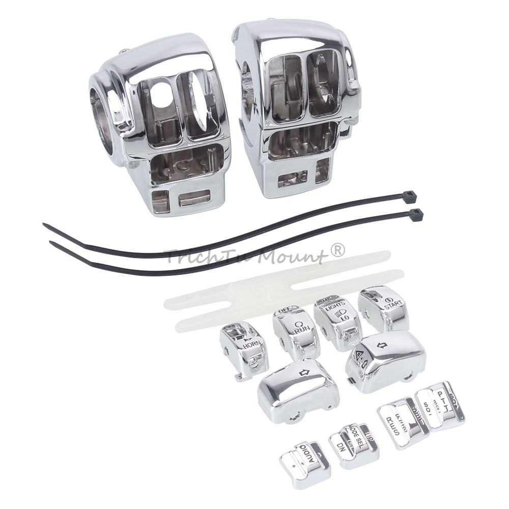 Chrome Switch Housing Covers with 10pcs Button Caps for Harley Touring 1996-2013