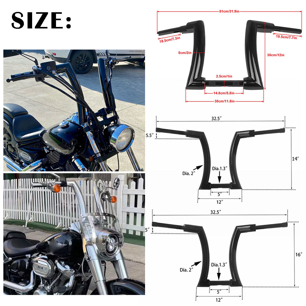 DNA MONSTER Rise 12” 14” 16” Ape Hanger Fat Bars 1-1/4″ Handlebar For Harley