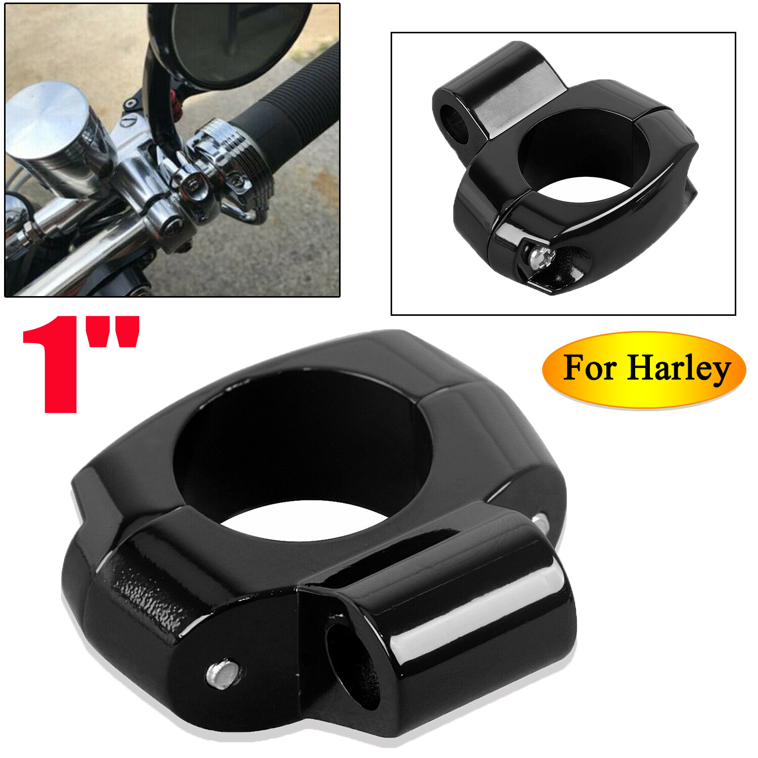 US Motorcycle Metal Black 1″ Handlebar Turn Signal/Mirror Clamp Mount For Harley