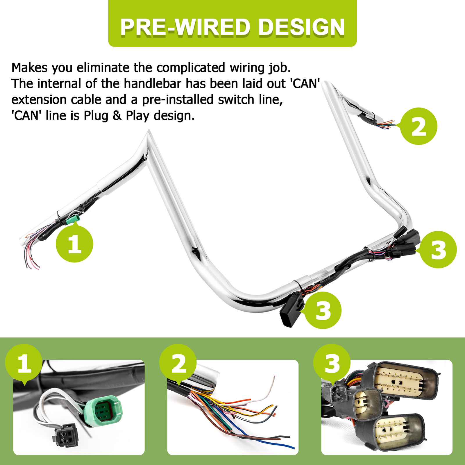 14″ Pre-wired Bagger Handlebar For Harley Electra Street Ultra Limited 2008-2013