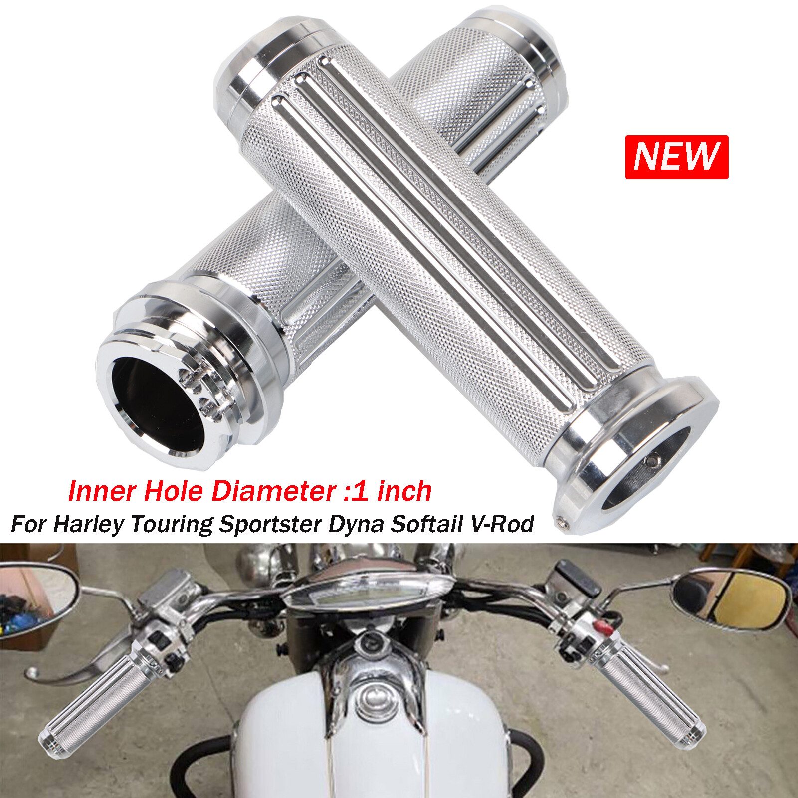 Chrome 1″ Handlebar Hand Grips For Harley Electra Glide Dyna Road King Softail