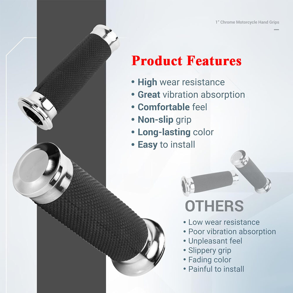 Motorcycle 1″ Hand Grips 26mm Handlebar Grips For Harley Honda Suzuki Kawasaki