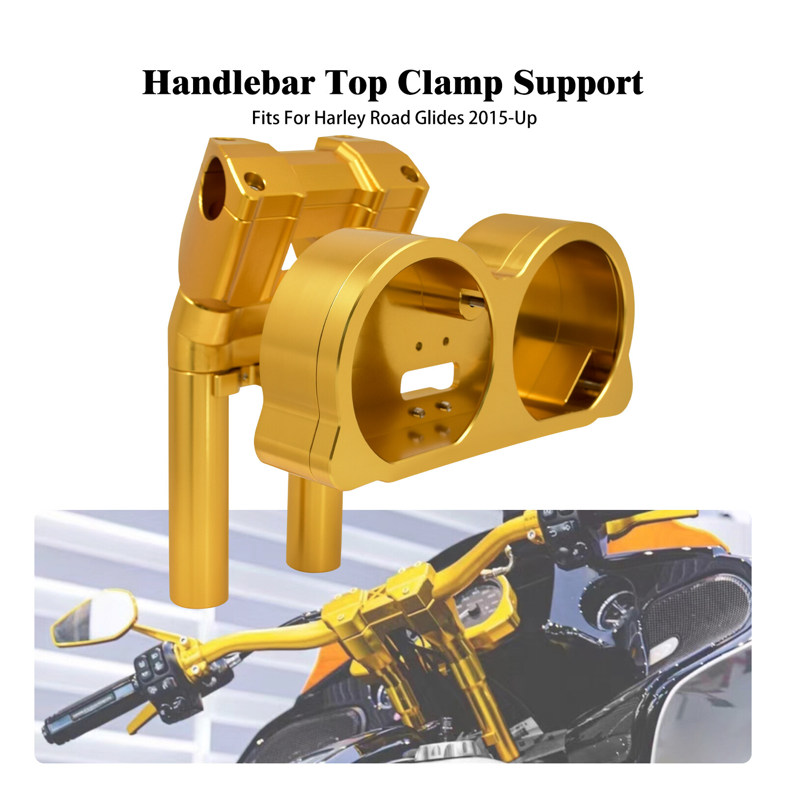 10″ Gold Risers Clamp Gauge Housing For Harley 1.25″ Handlebar Road Glide 15-23