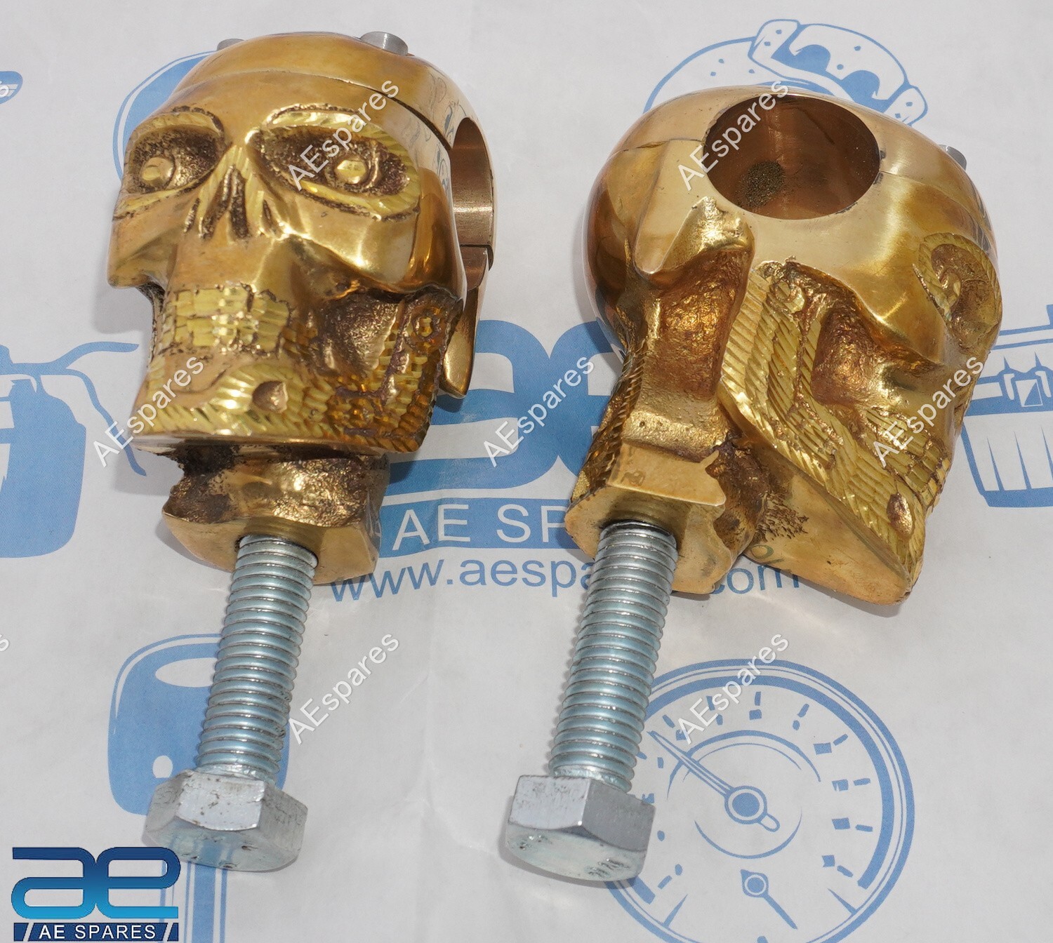 Skull Custom Brass Old School 1″ Handlebar Risers for Harley Bobber Chopper S2u