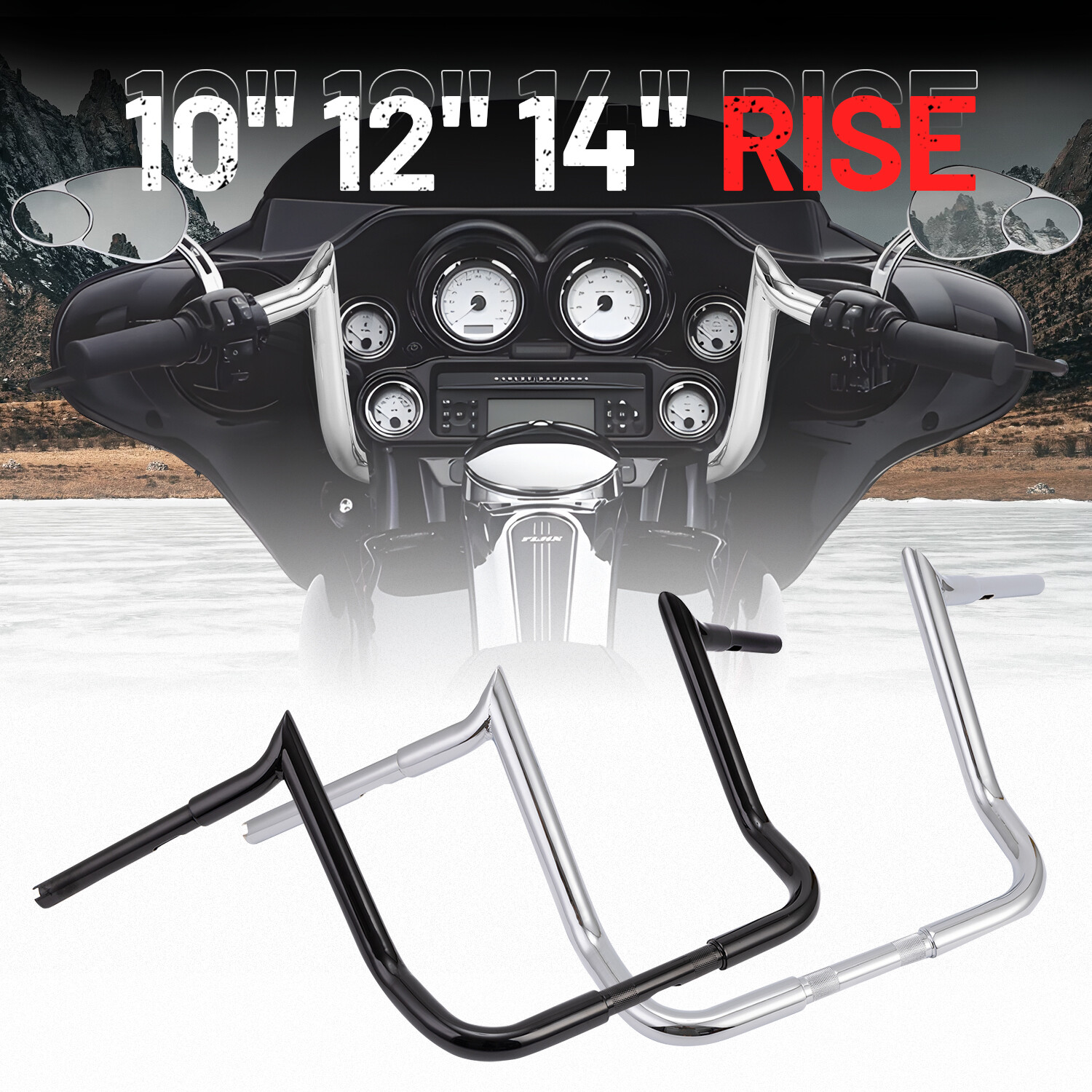 10″ 12″ 14″ Rise Meathook Ape Hanger Handlebar For Harley Electra Street Glide