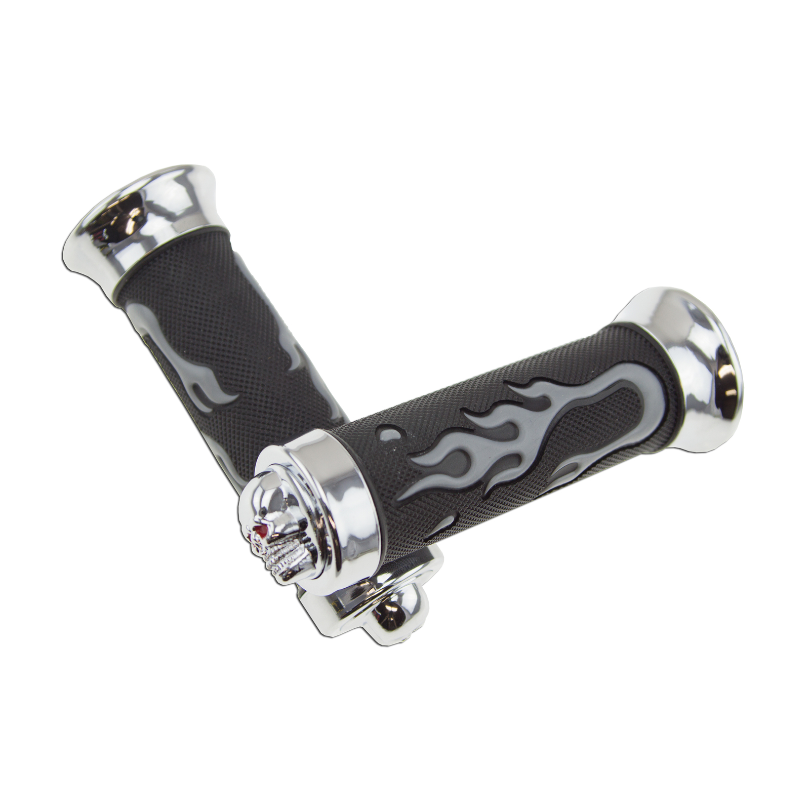 Handle Bar Left Right Front Gray Universal Skull Flame Hand Grip 7/8″ Rubber