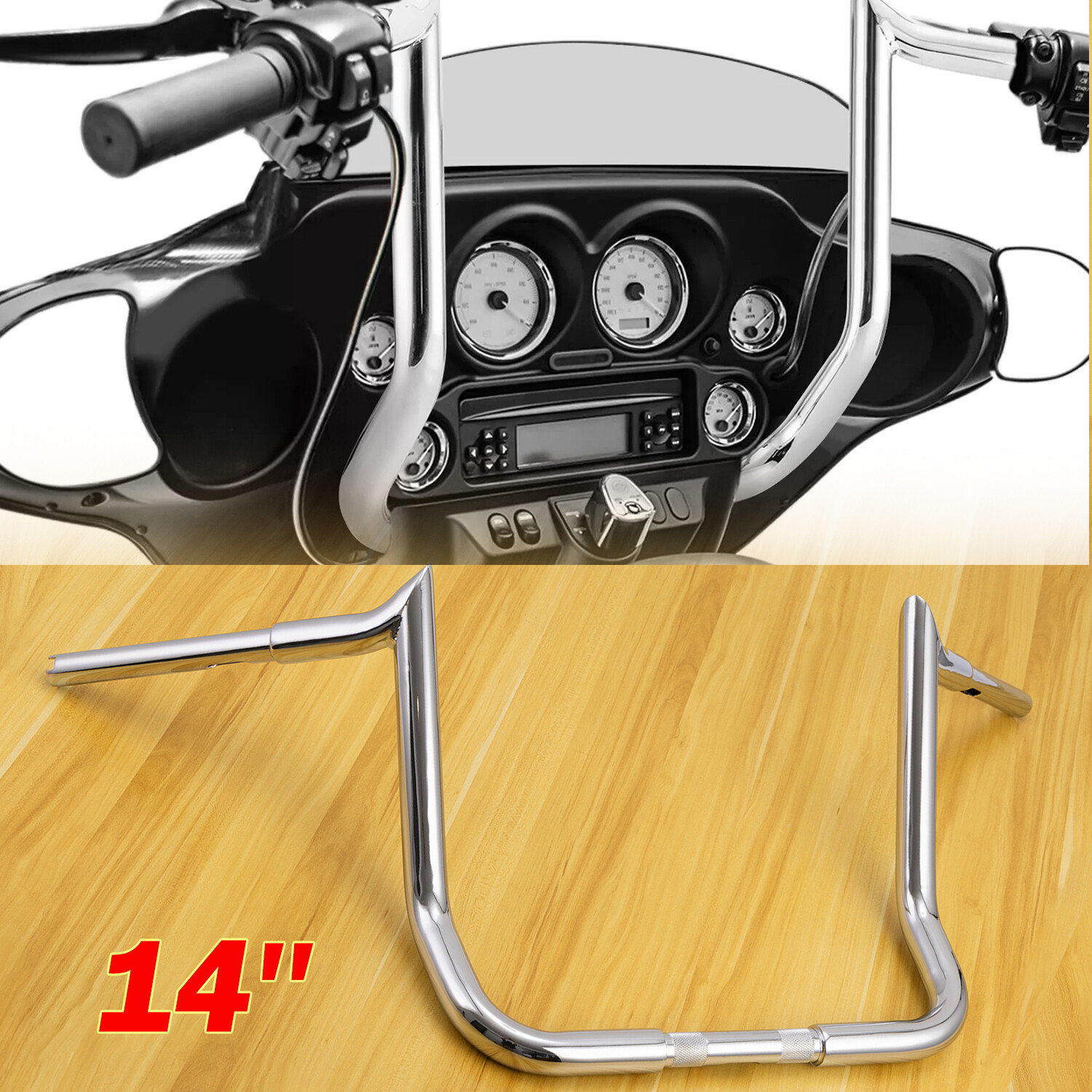 Chrome 14″Meathook Bar Handlebar for Harley Touring Street Glide FLHX 1986-2023