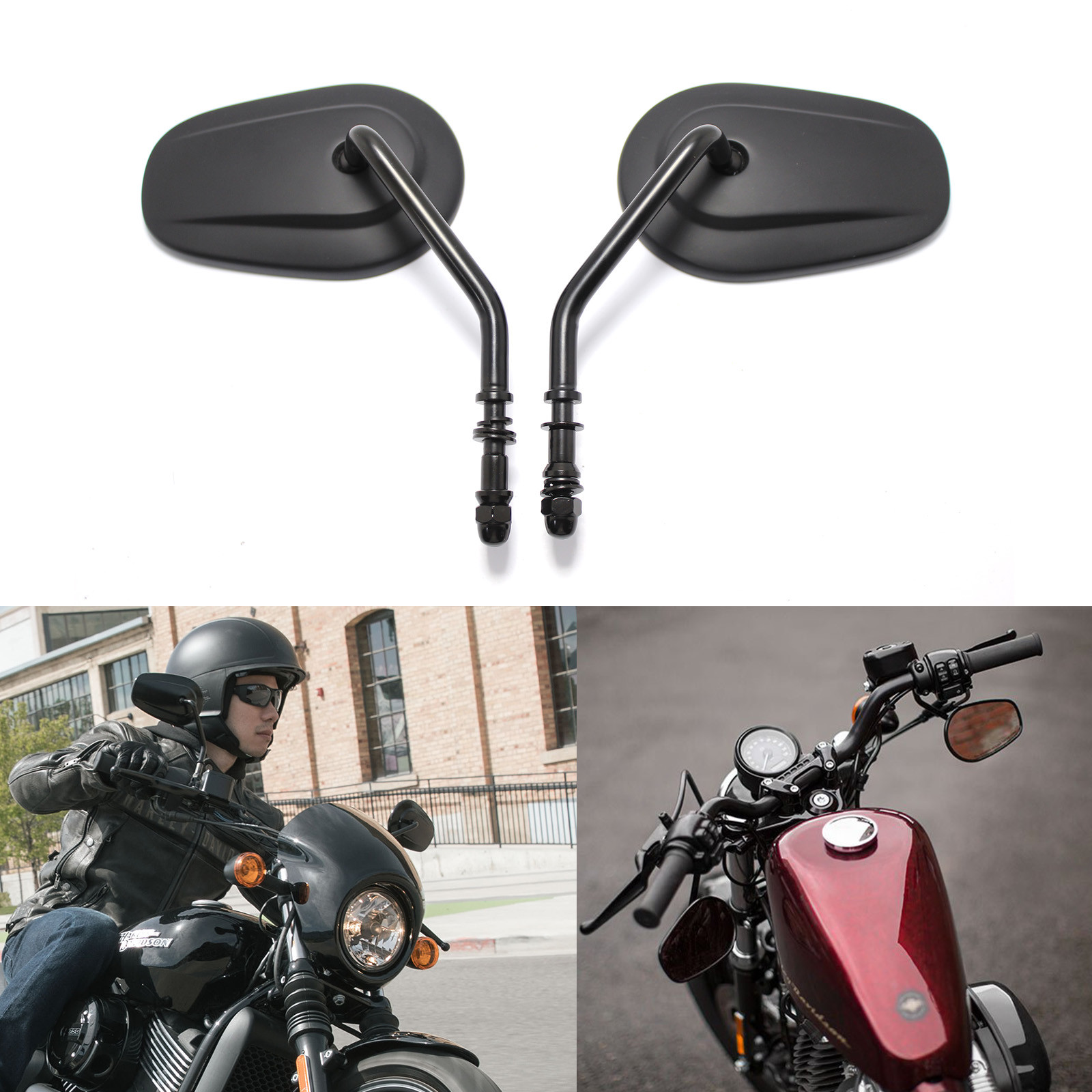Matte Black Tapered Rearview Mirrors Short Stem For Harley Davidson Sportster US