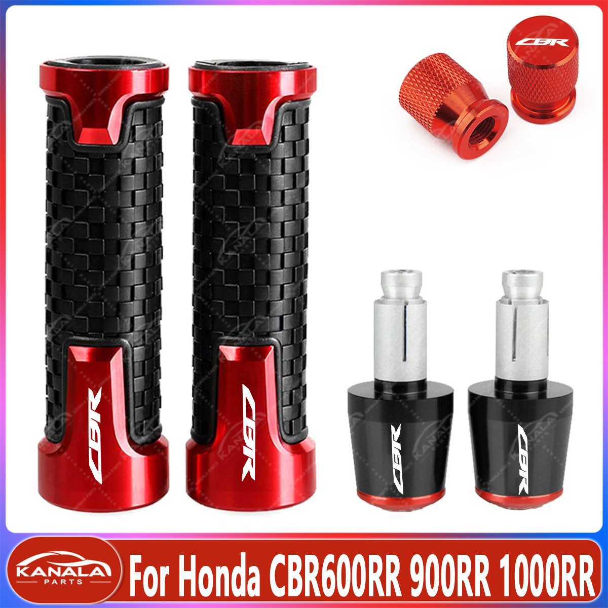 Red 1Pair Left Right Handlebar Grips + grip Ends Plug For Honda CBR600RR 1000RR