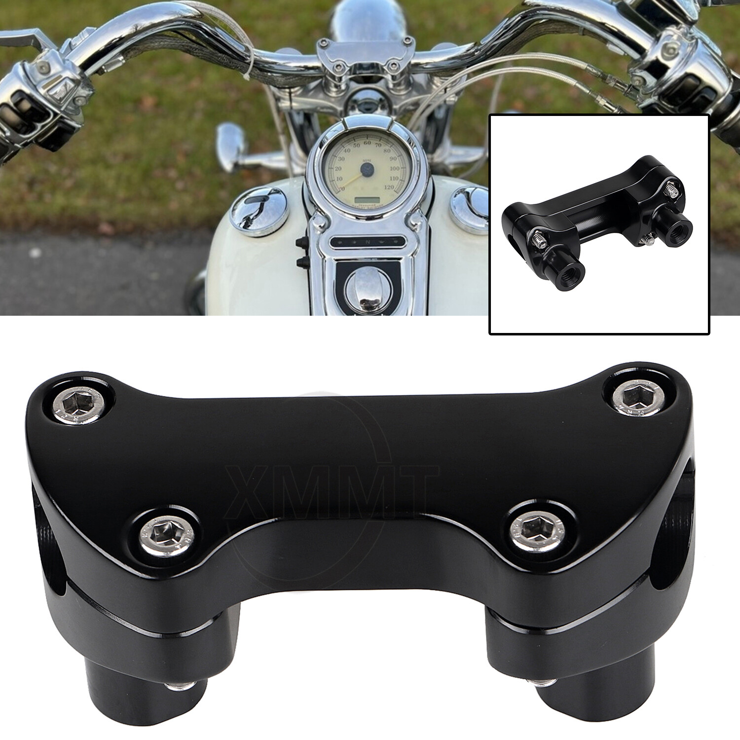 1.7″ Black Handlebar Risers Top Clamp For Harley Fat Boy Softail Road King FLHR