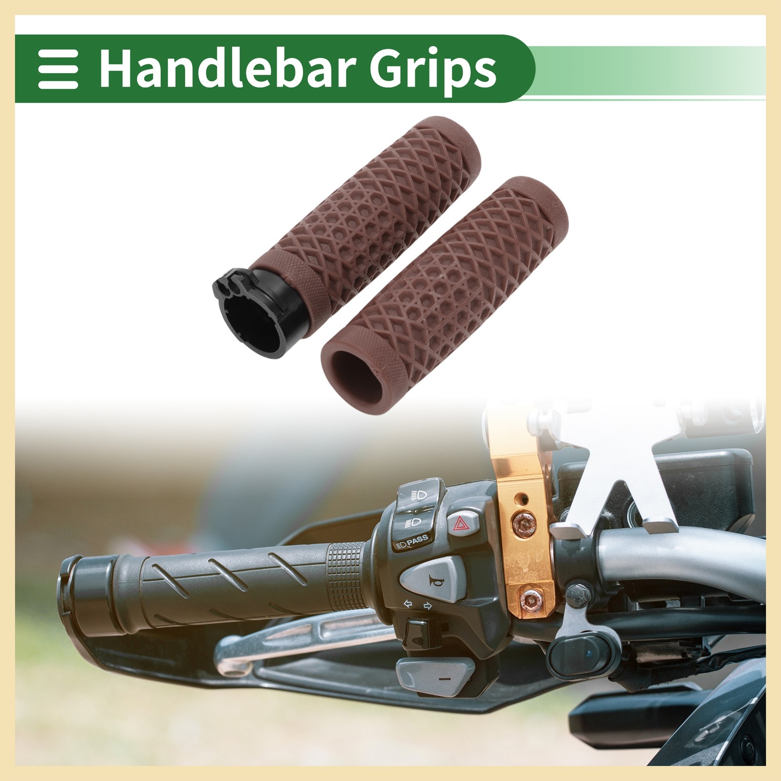 1in 25mm Motorcycle Hand Grips Cover Kit Handlebar Grips Brown