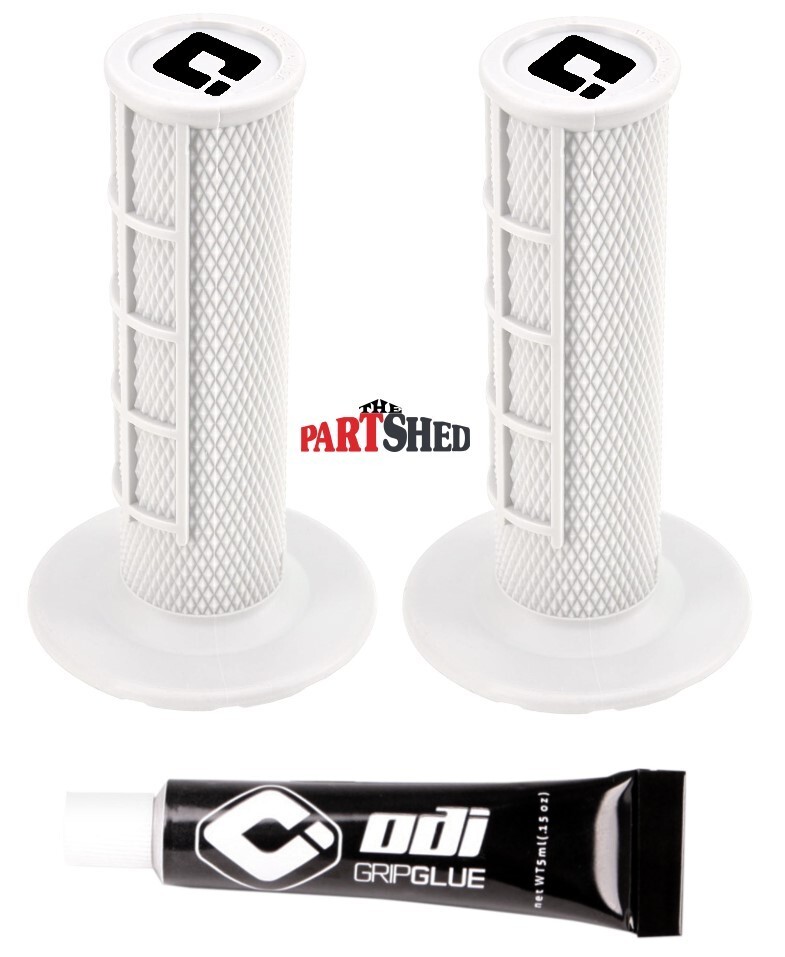 White Ruffian ODI MX Bike Grips Half Waffle 7/8″ Handlebars Comes W/ Grip Glue
