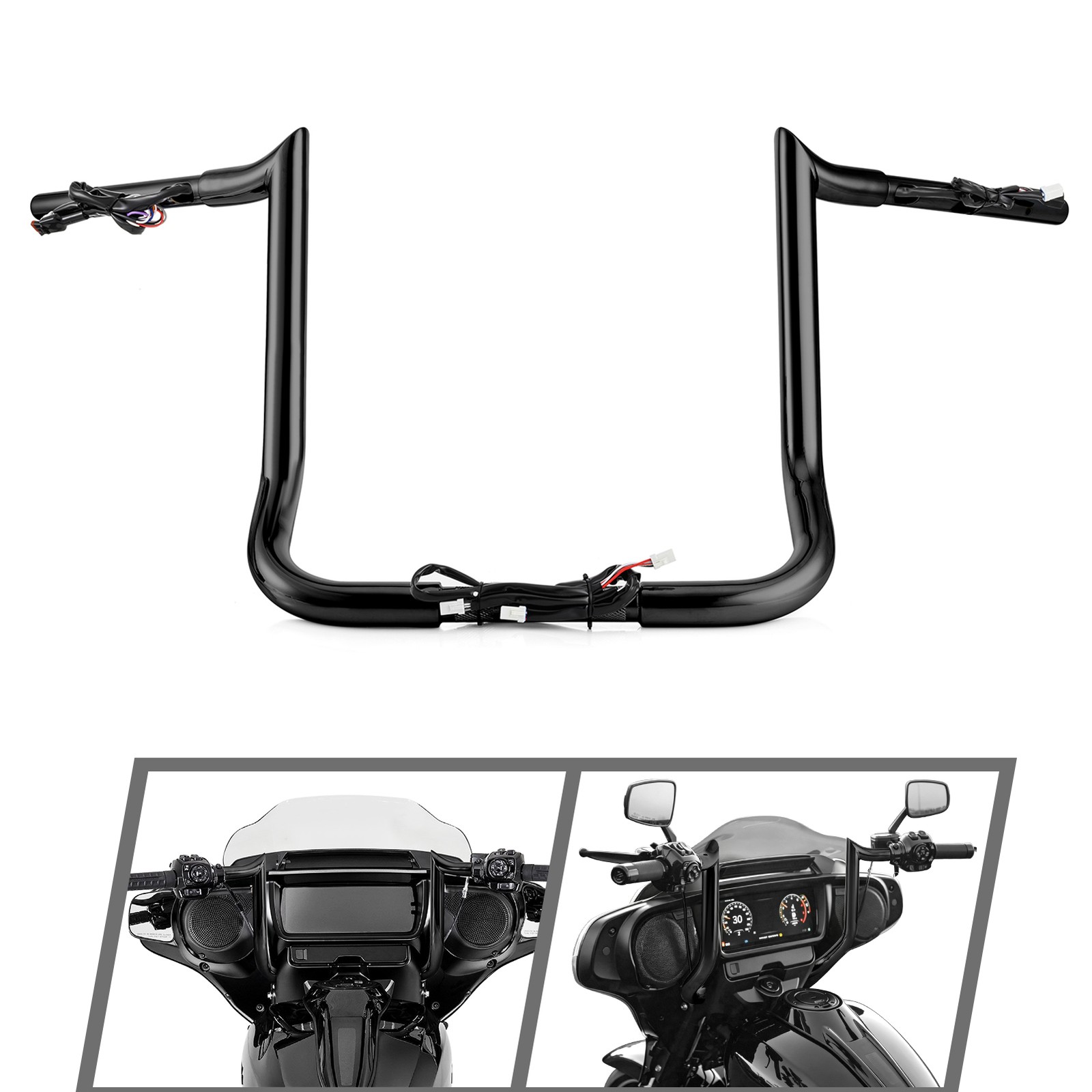 12″ Pre-wired Gloss Black Handlebar For Harley CVO Street Glide St Limited 23-26