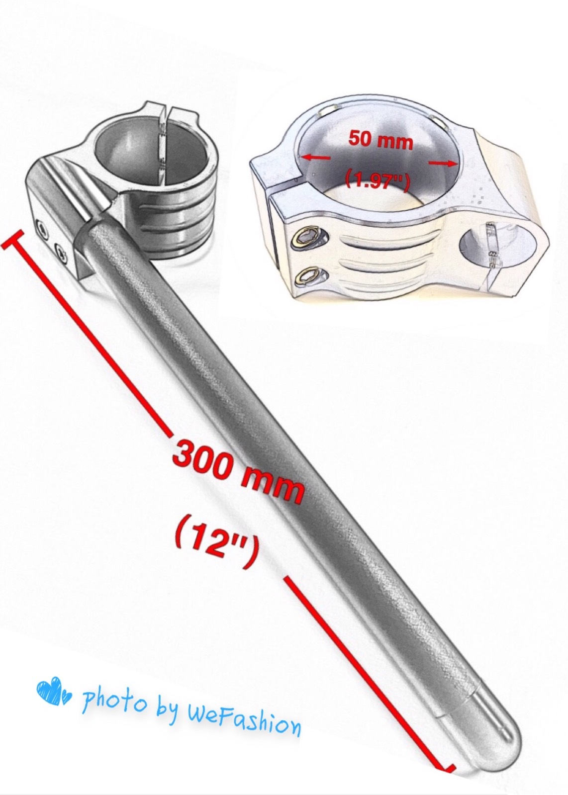 50mm, 7/8″ Tube, CNC Motorcycle Universal Clip On Ons Fork Handle Bar Handlebars
