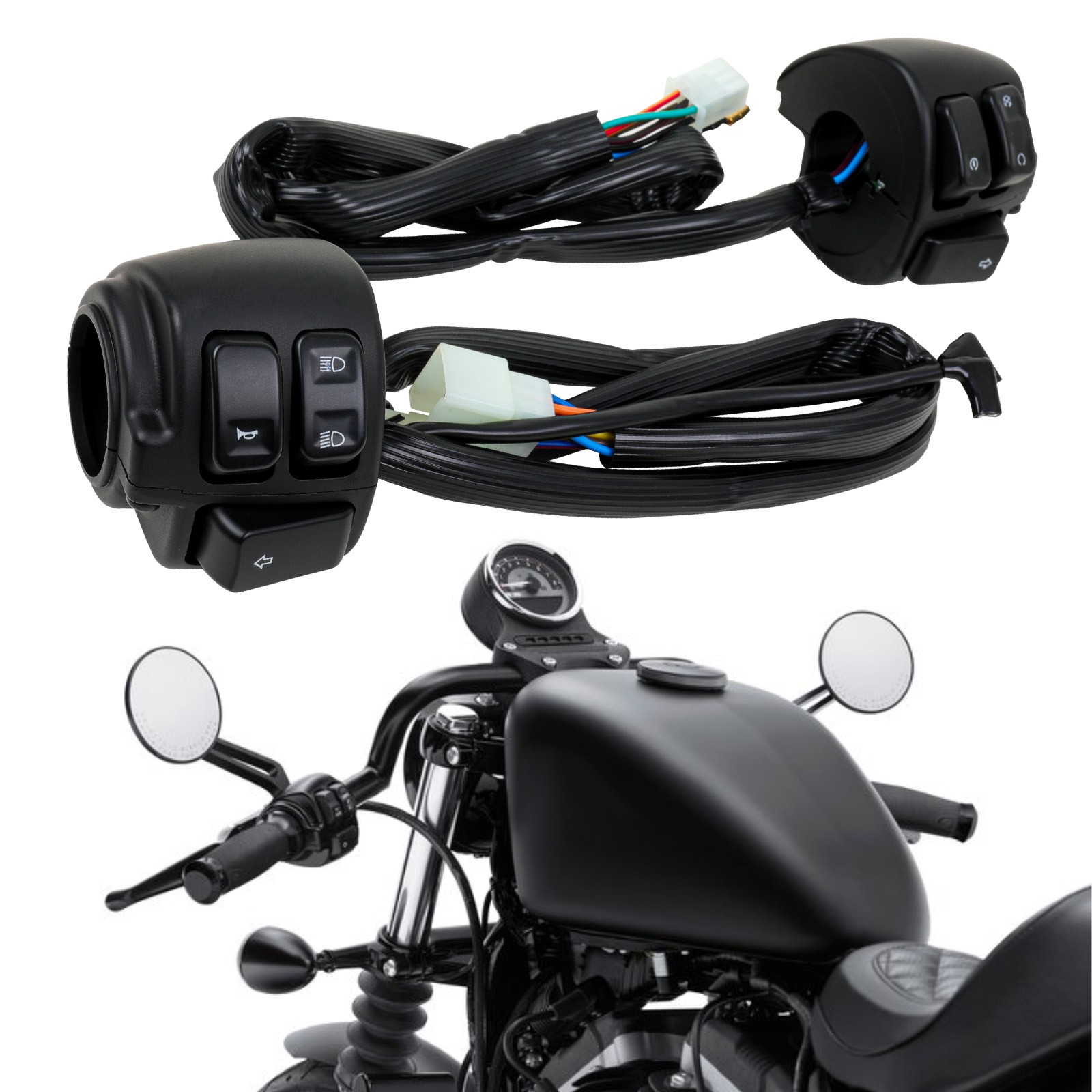 Black Motorcycle 1″ Handlebar Hand Grips w/ Switches Control Housing For Harley