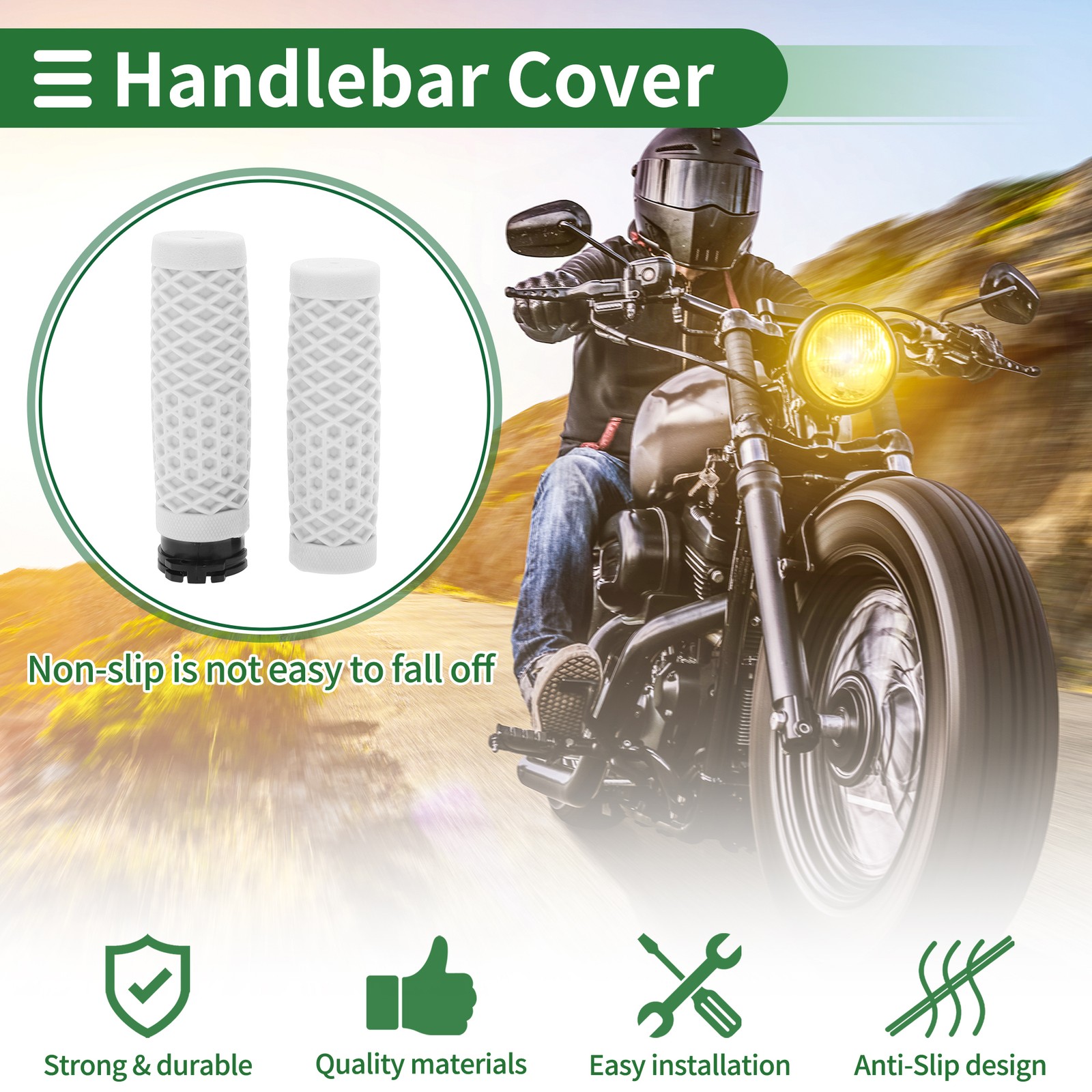 1″ 25mm Motorcycle Hand Grips Cover Kit Handlebar Cover TPU White