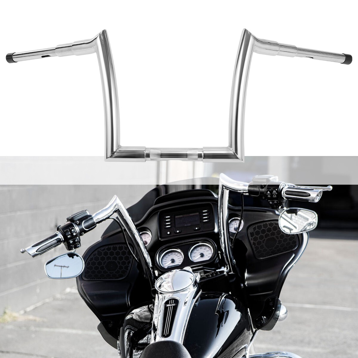 Black Chrome 10″ 12″ 14″ 16″ Rise For Harley Road Glide Meathook Bars Handlebar