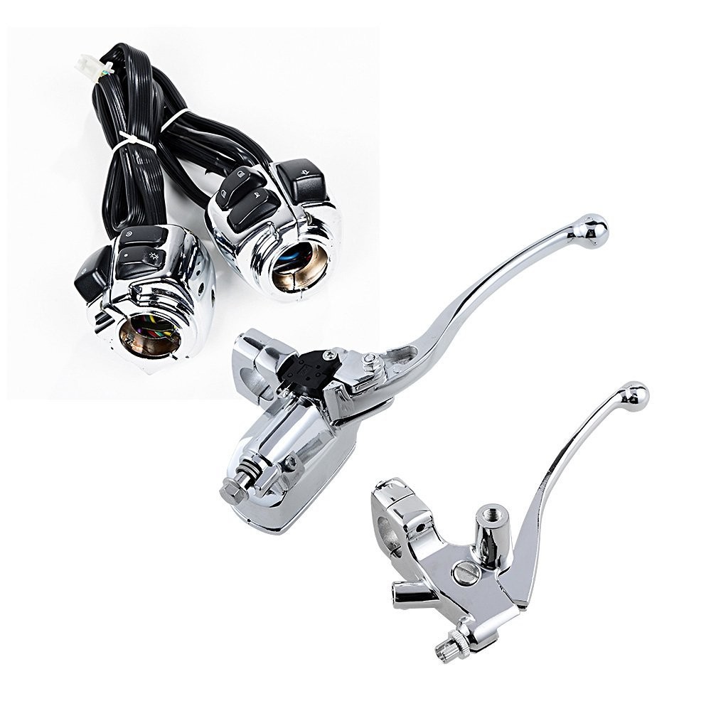 Chrome 1″ Switches Control + Brake Clutch Levers for 96-12 Harley Softail Dyna