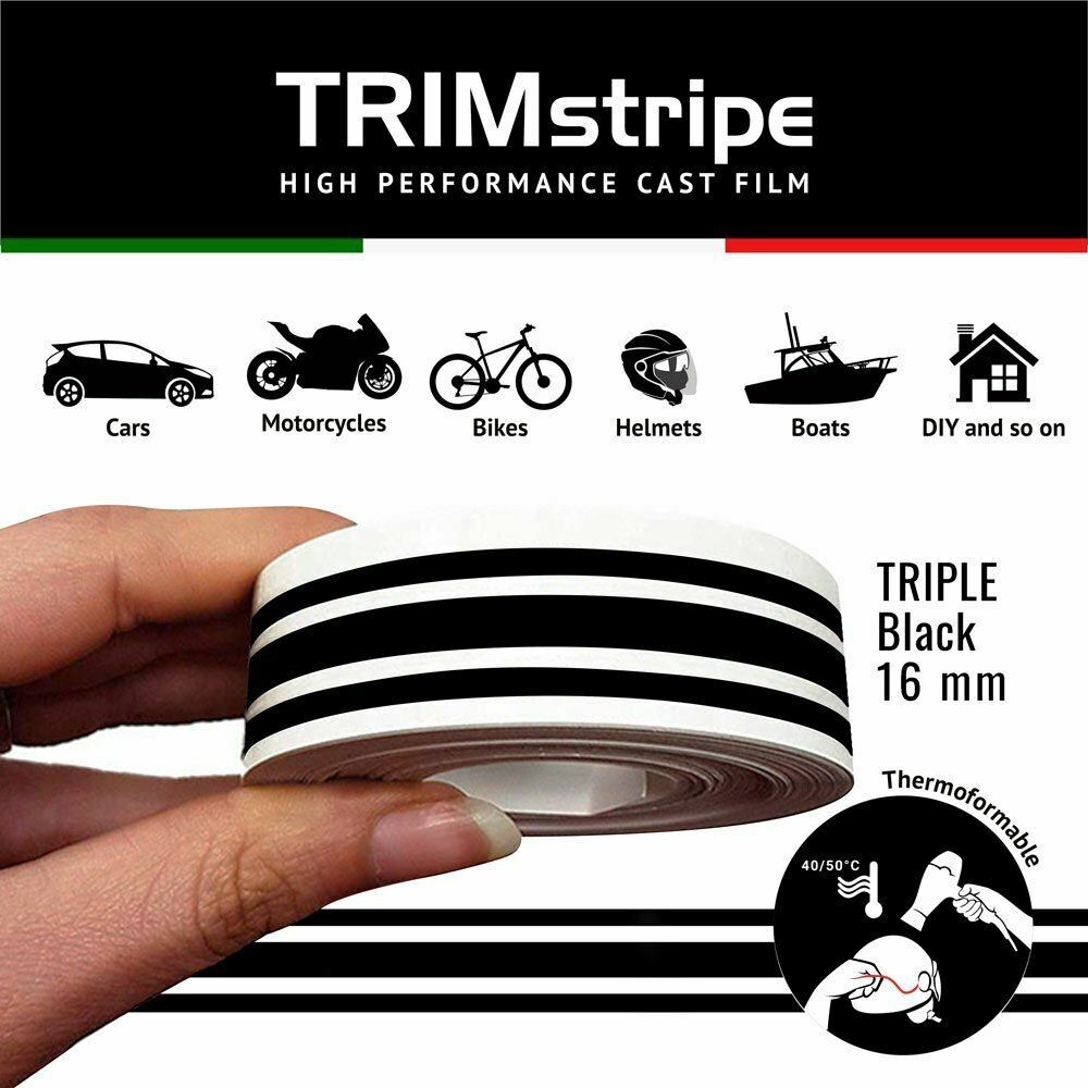BLACK AUTOMOTIVE MOTORCYCLE 16mm 3 stripe TRIM TAPE DETAIL PINSTRIPE ADHESIVE VI
